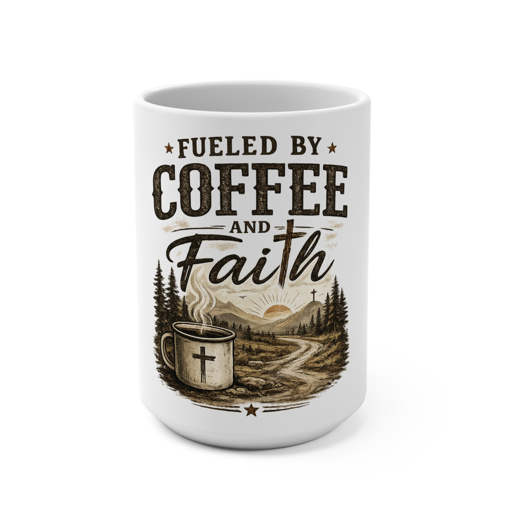 Raised On Saturdays In The South -Fueled by Coffee and Faith Ceramic Mug — 15oz