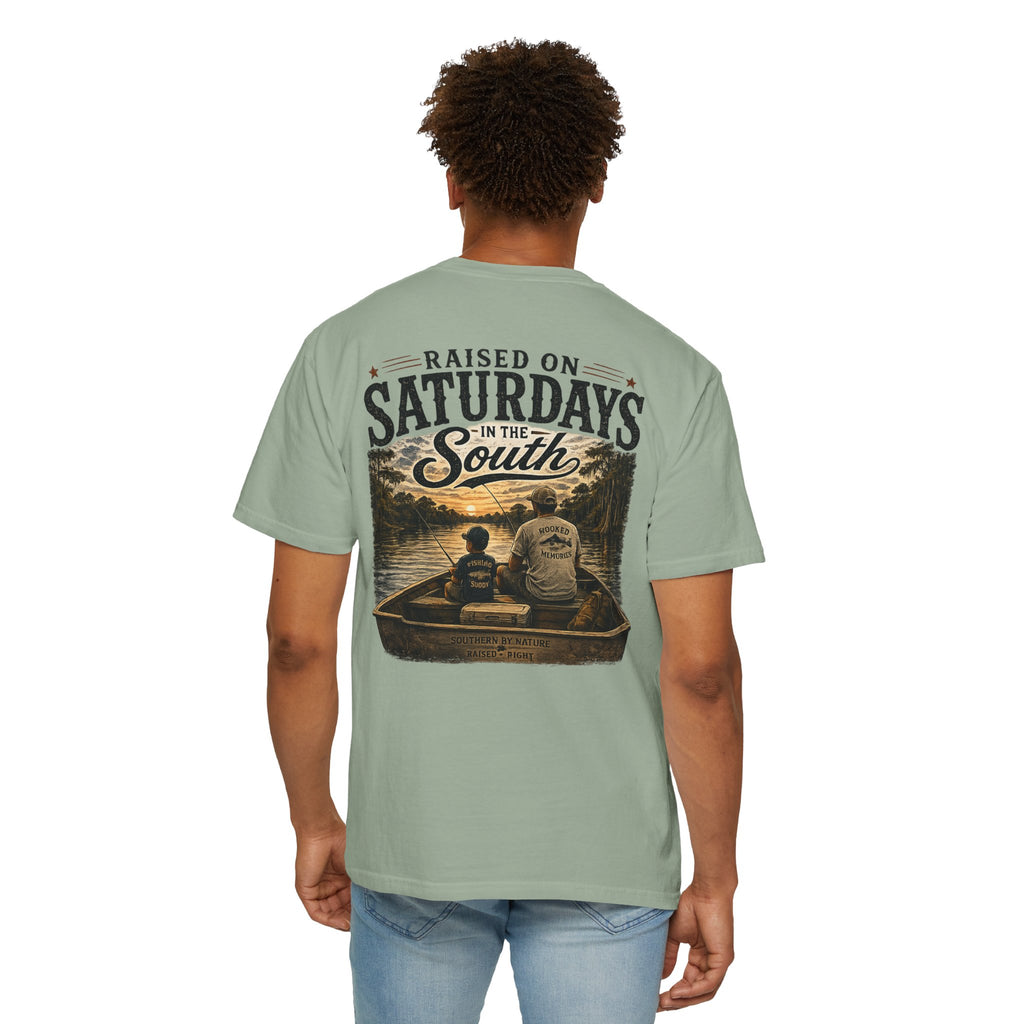 Raised on Saturdays T-Shirt — Boy Dad Fishing Buddies