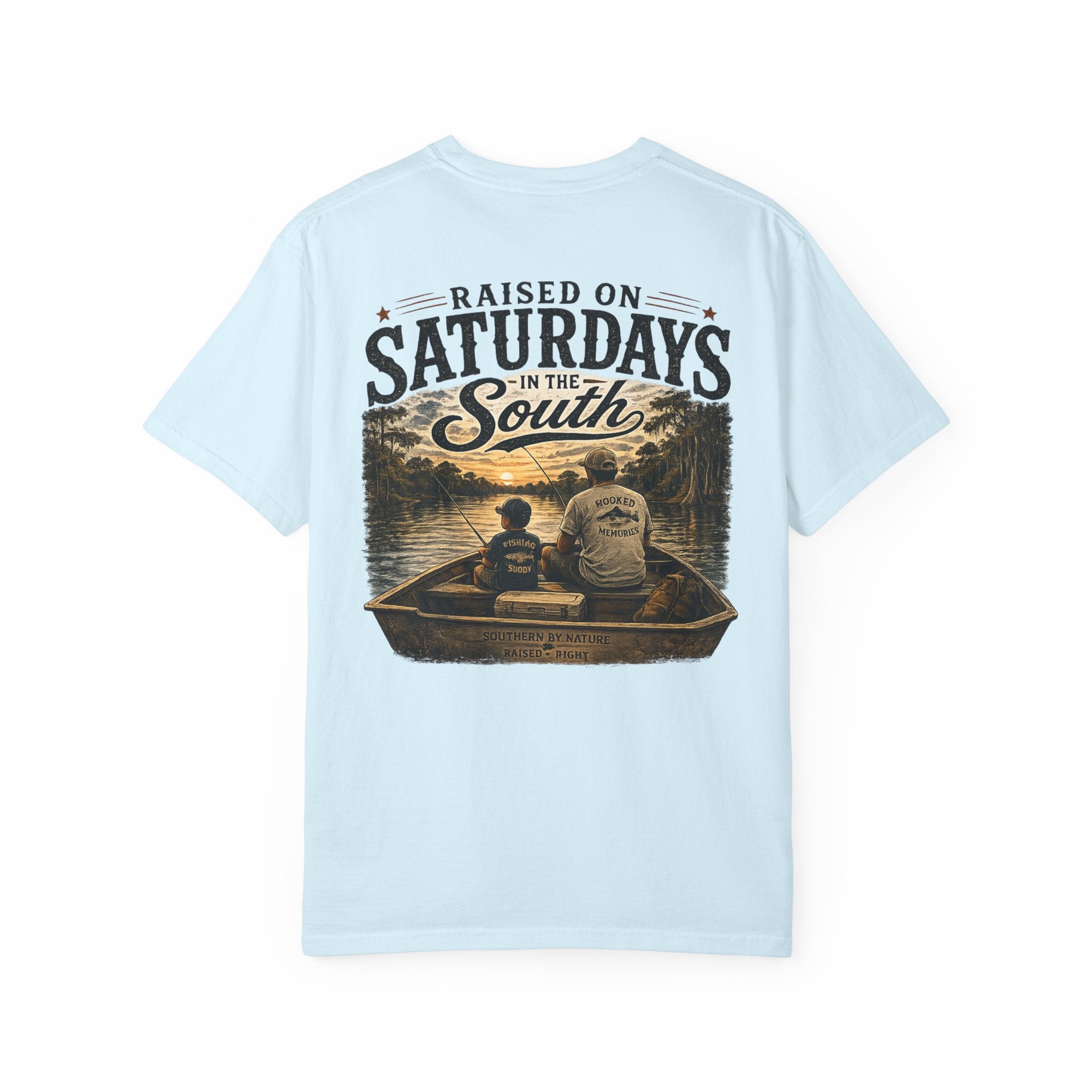 Raised on Saturdays T-Shirt — Boy Dad Fishing Buddies