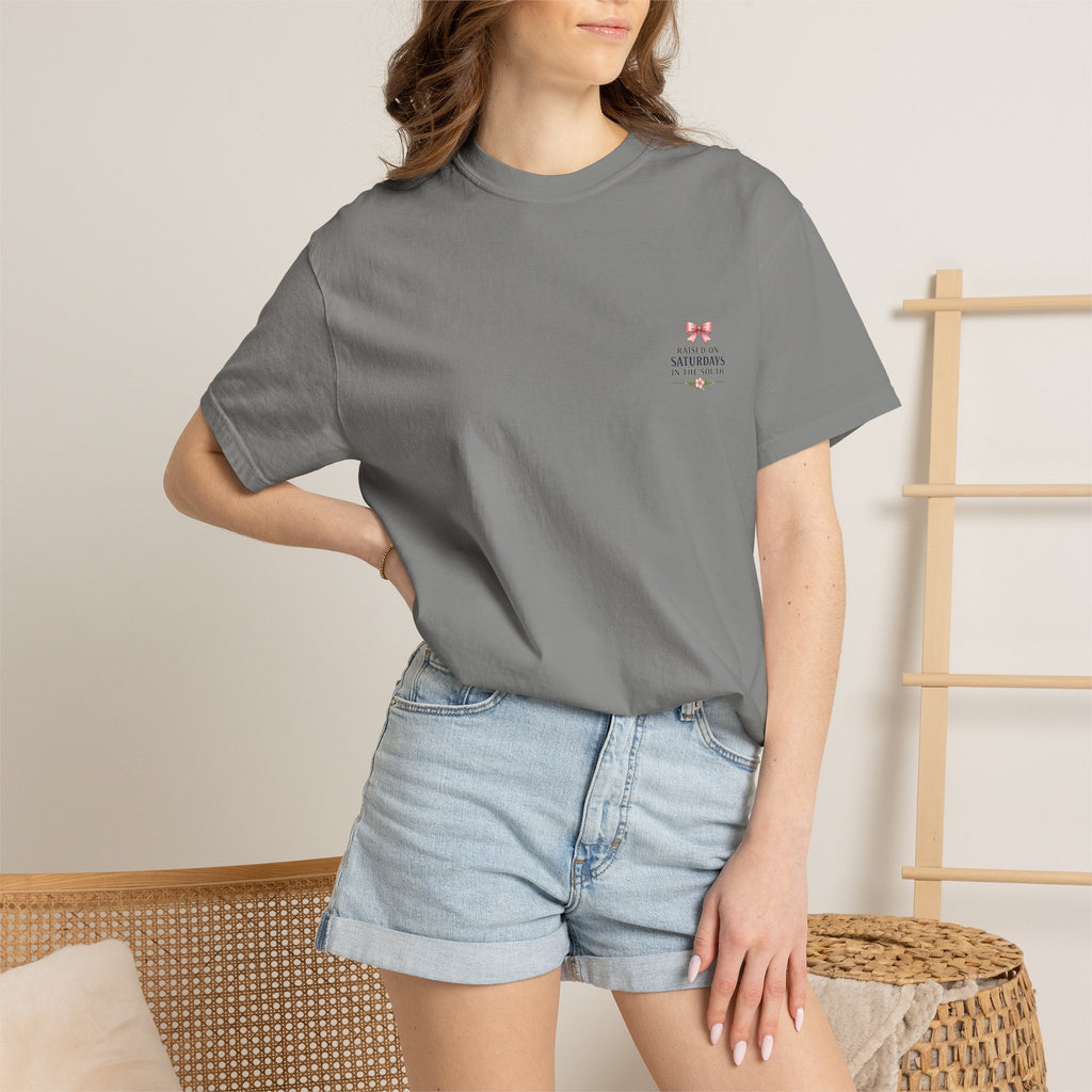 Raised On Saturdays In The South T-Shirt — Rustic Highland Cow