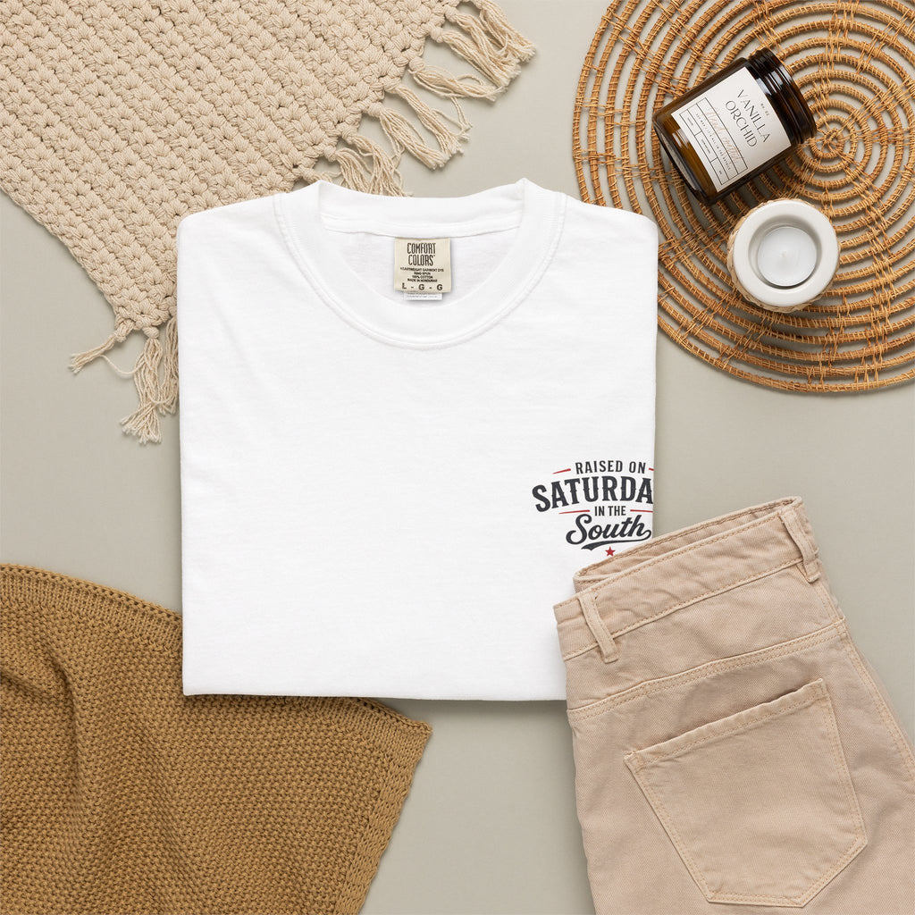 Raised On Saturdays In The South T-Shirt — Country Farm Girl Sunset