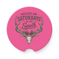 Raised On Saturdays In The South Soapstone Car Coaster — Pink Deer Skull Car Cup Holder Coaster