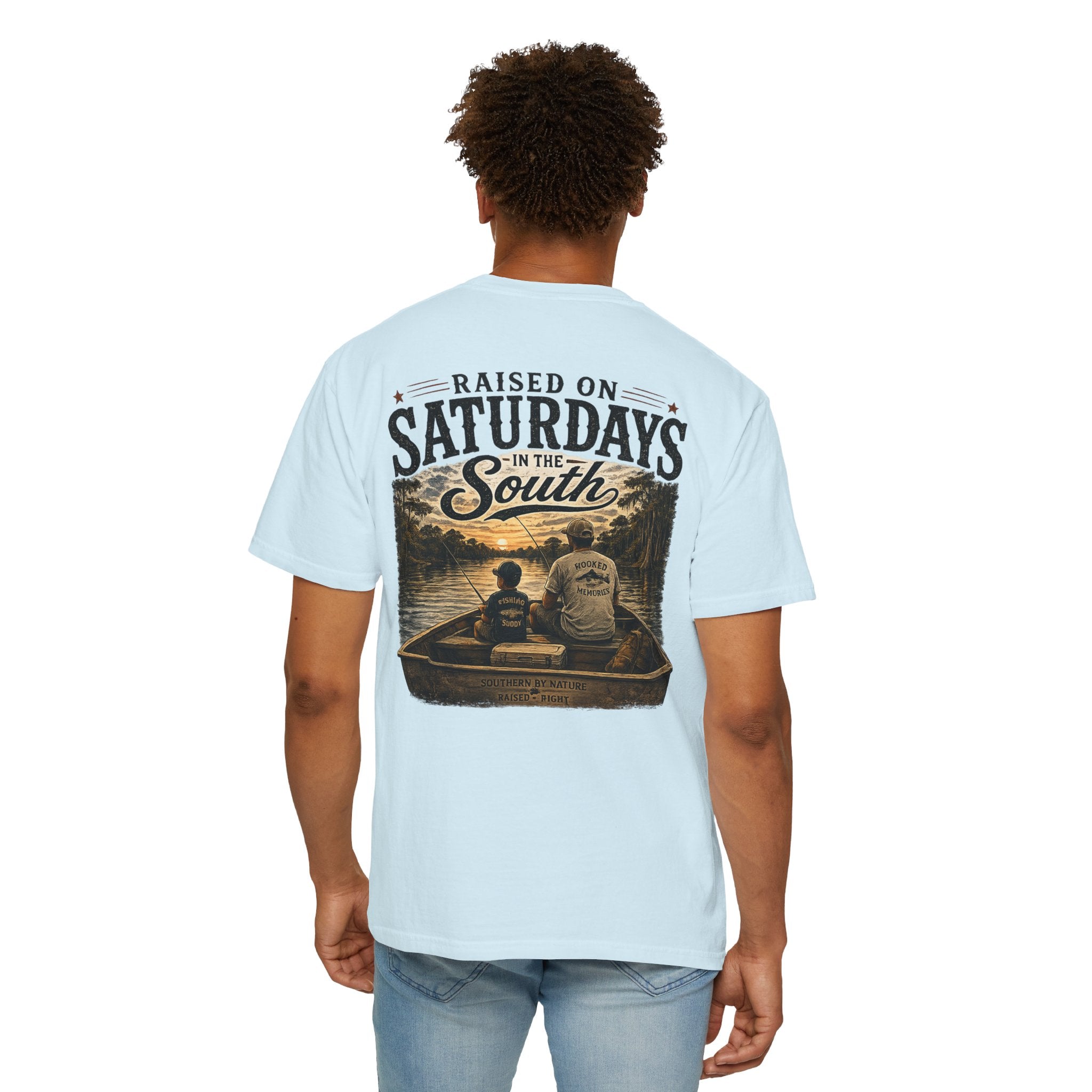 Raised on Saturdays T-Shirt — Boy Dad Fishing Buddies