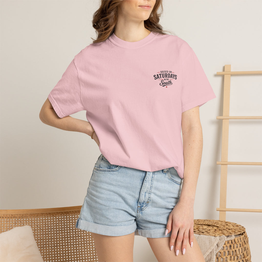 Raised On Saturdays In The South T-Shirt — Country Farm Girl Sunset