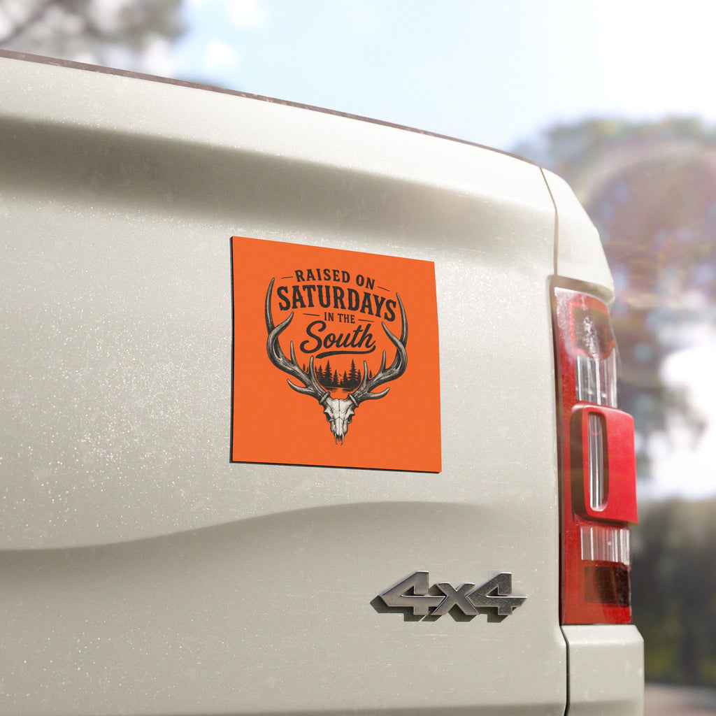 Raised On Saturdays In The South Car Magnet-(orange)