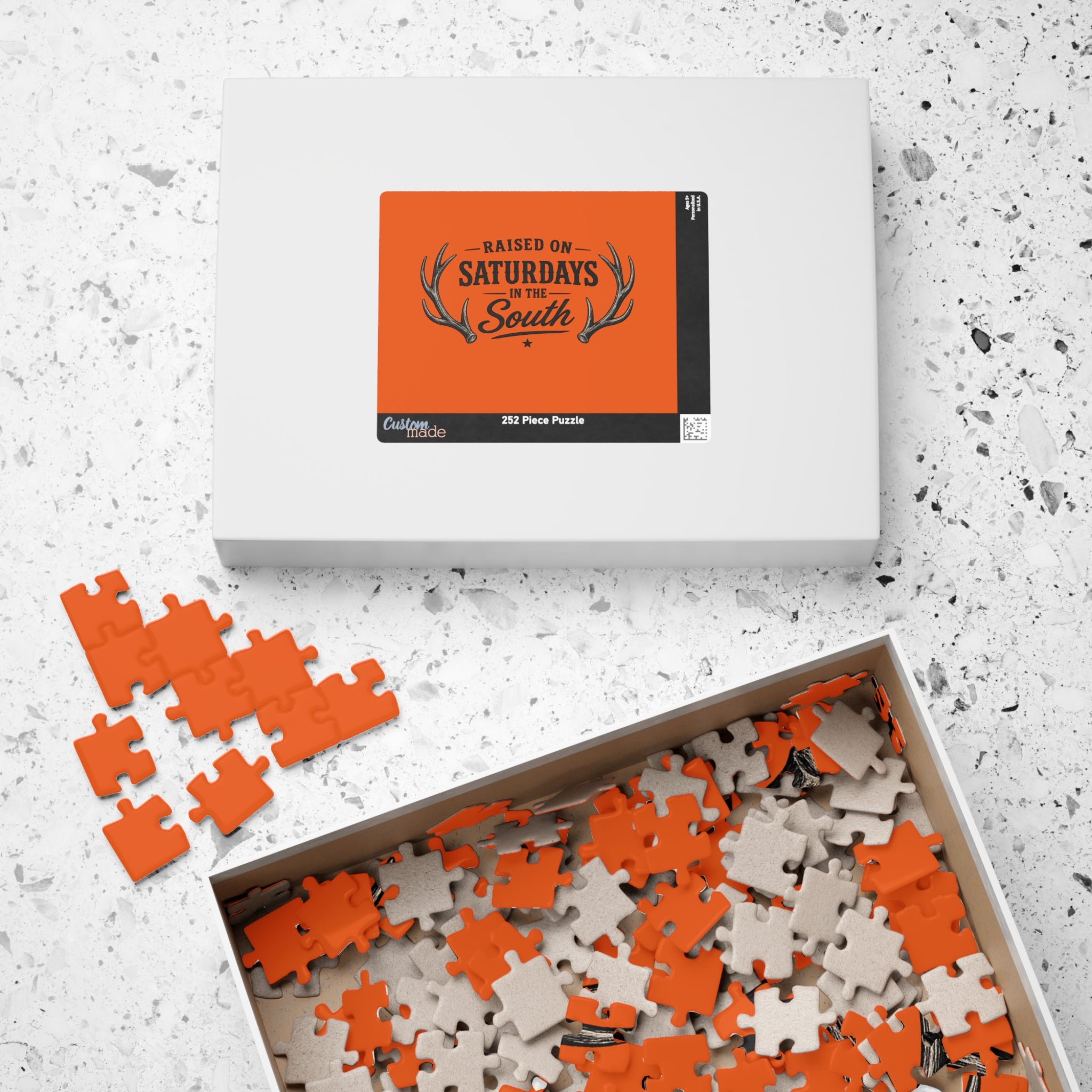 “Raised on Saturdays in the South” jigsaw puzzle-(orange)
