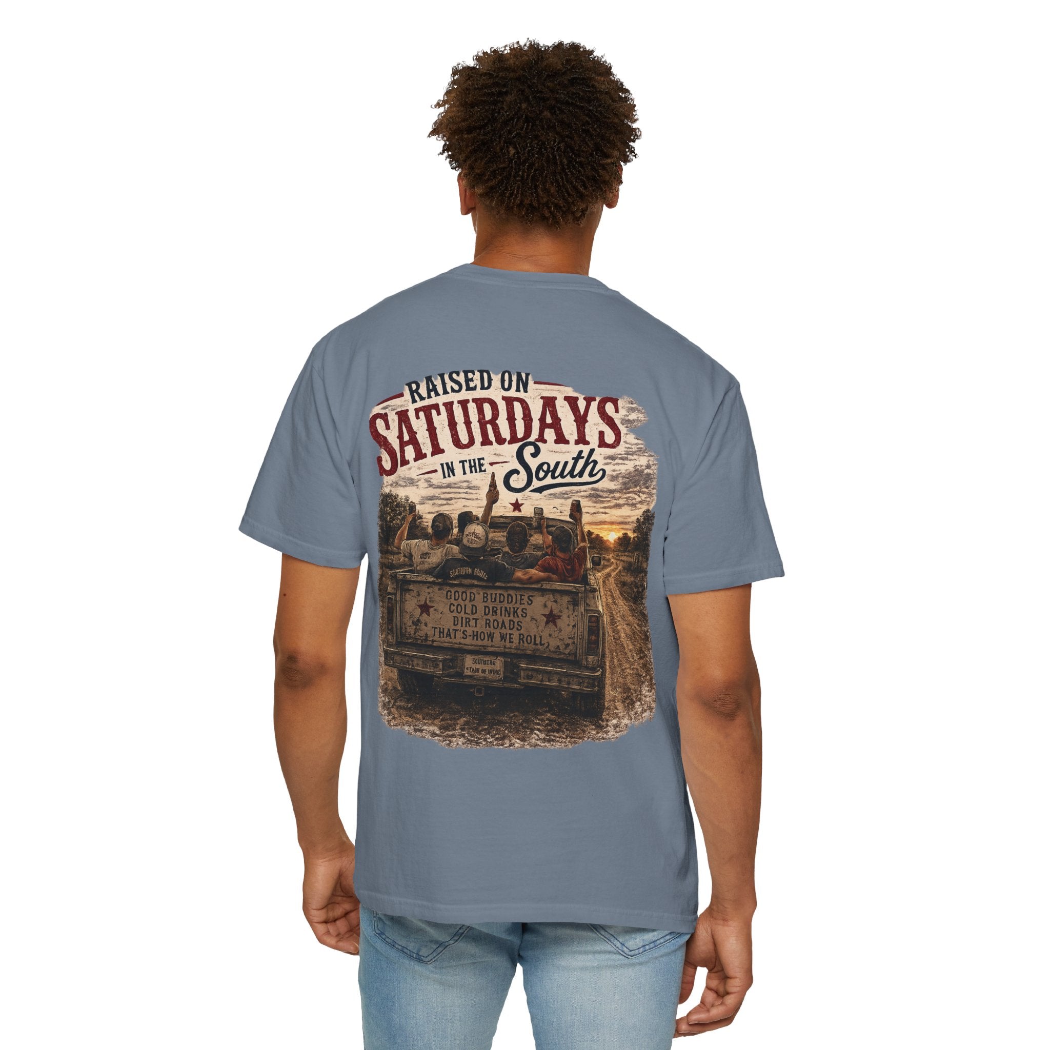 Raised On Saturdays In The South T‑Shirt — Good Riding Buddies Men's