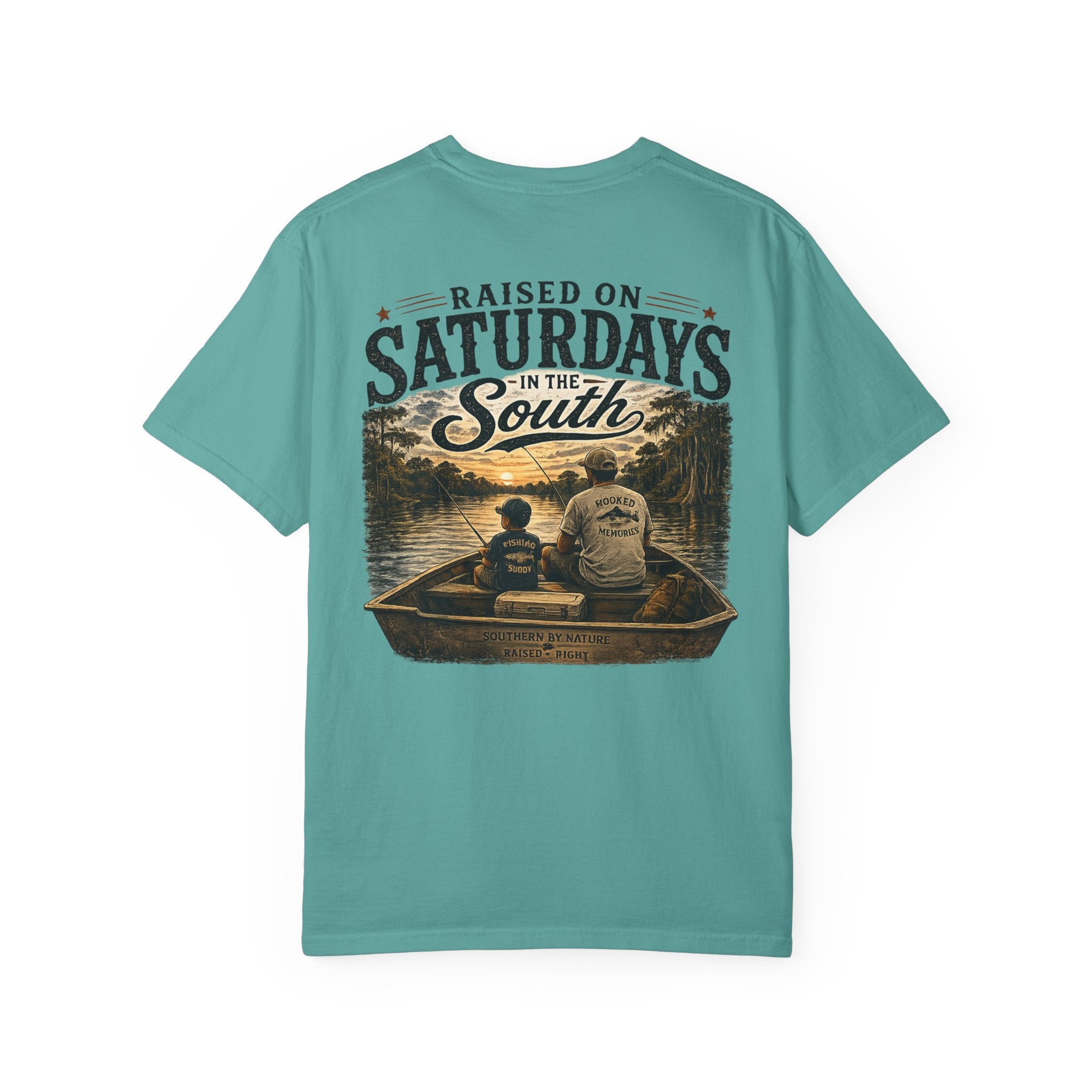 Raised on Saturdays T-Shirt — Boy Dad Fishing Buddies