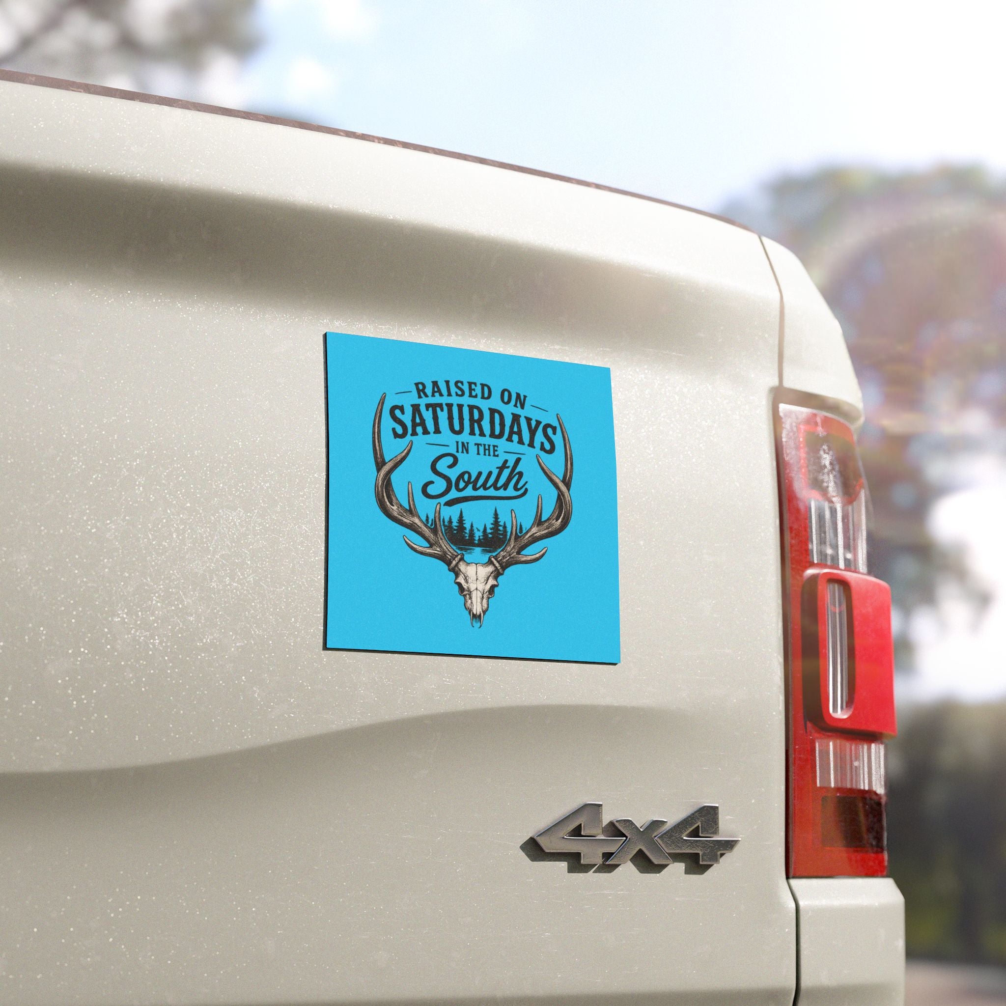 Raised On Saturdays In The South Car Magnet-(blue)