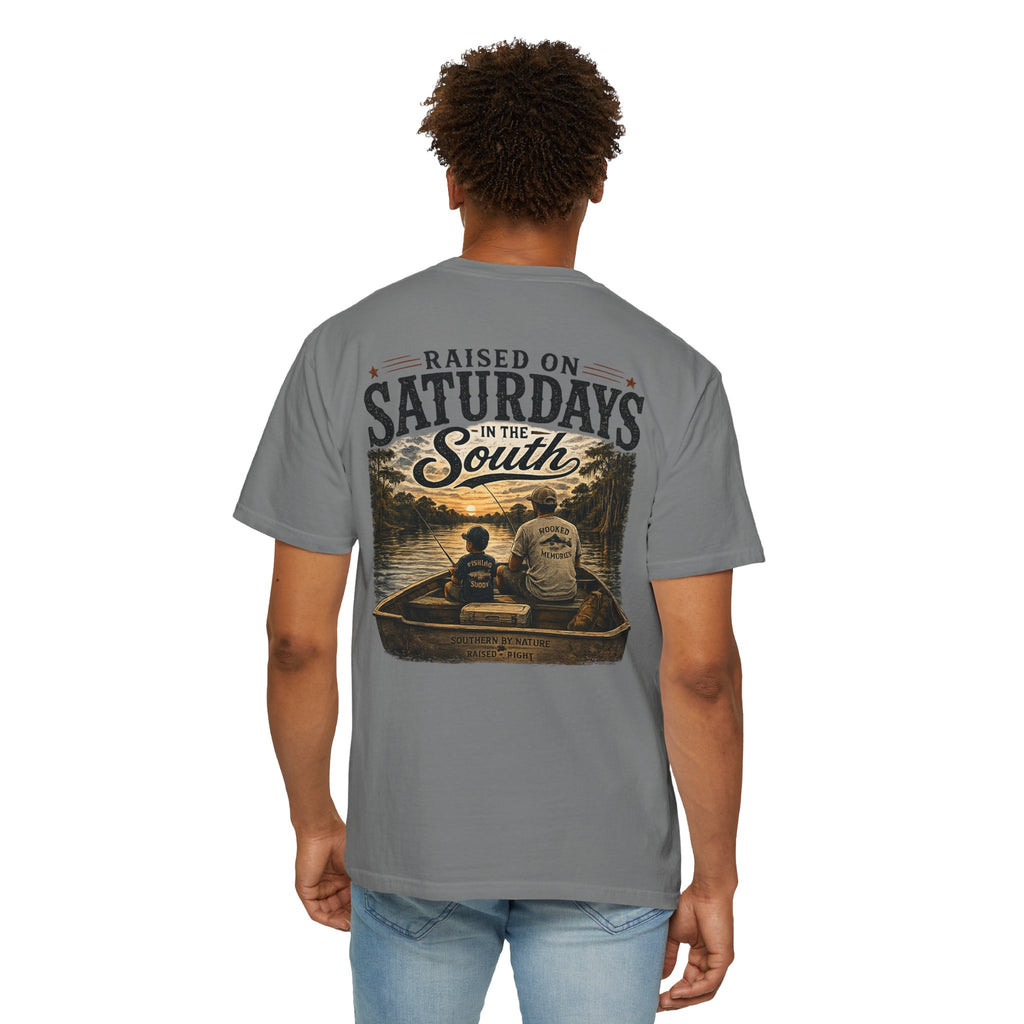 Raised on Saturdays T-Shirt — Boy Dad Fishing Buddies