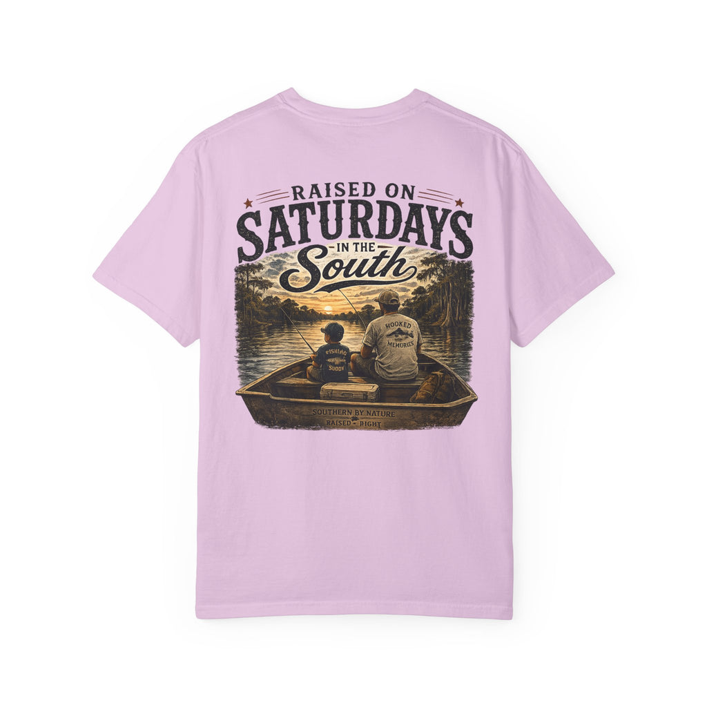 Raised on Saturdays T-Shirt — Boy Dad Fishing Buddies