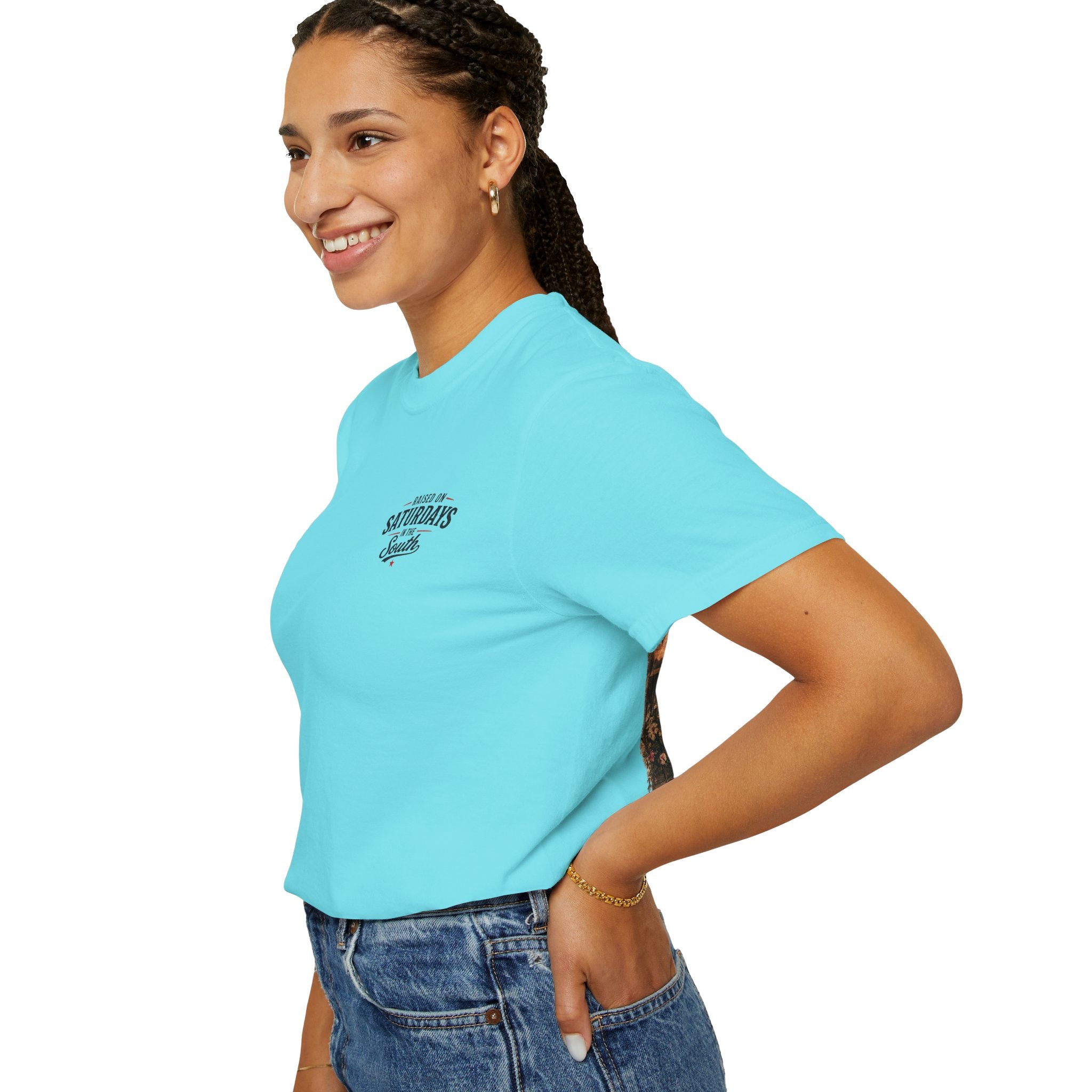 Raised On Saturdays In The South T-Shirt — Country Farm Girl Sunset