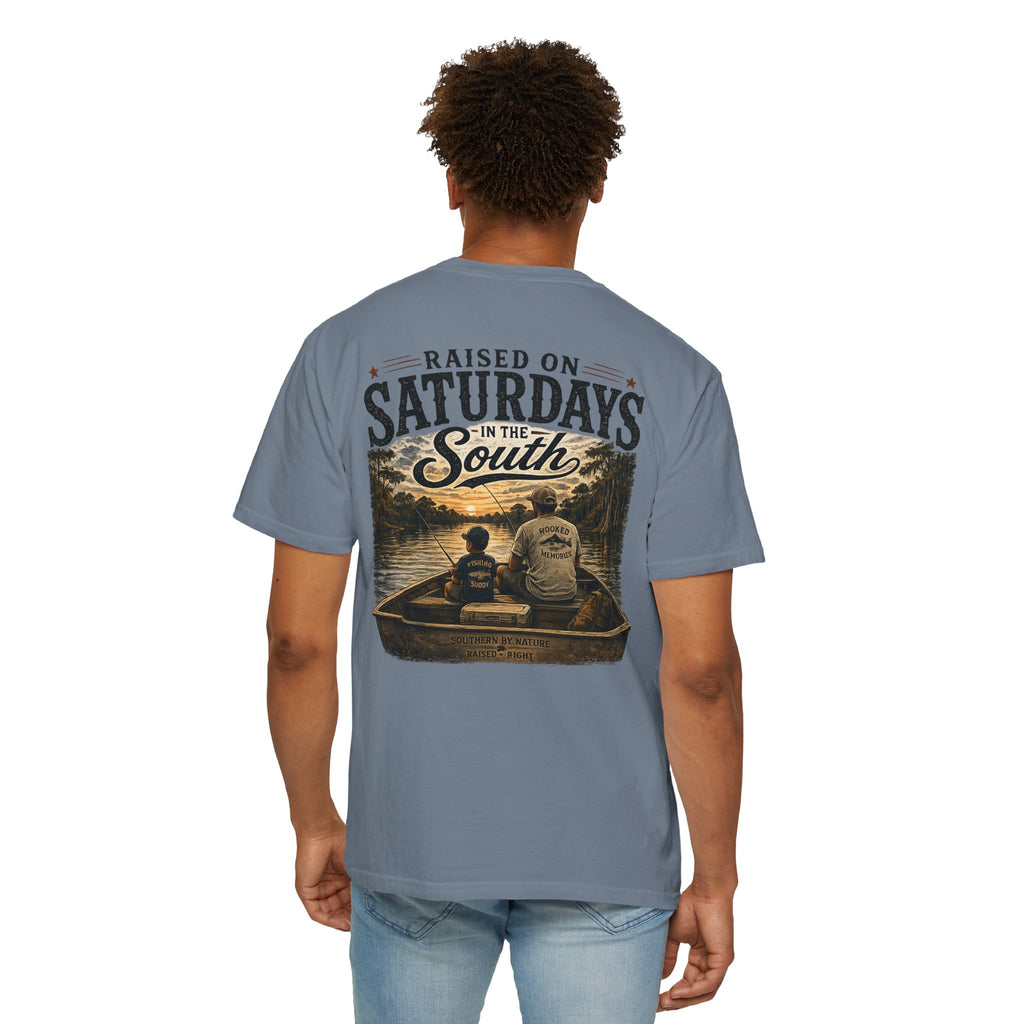 Raised on Saturdays T-Shirt — Boy Dad Fishing Buddies