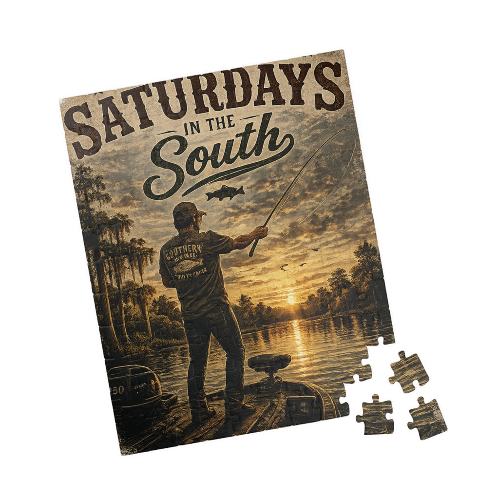 Raised On Saturdays In The South Fishing Puzzle — Sunset Bass Jigsaw