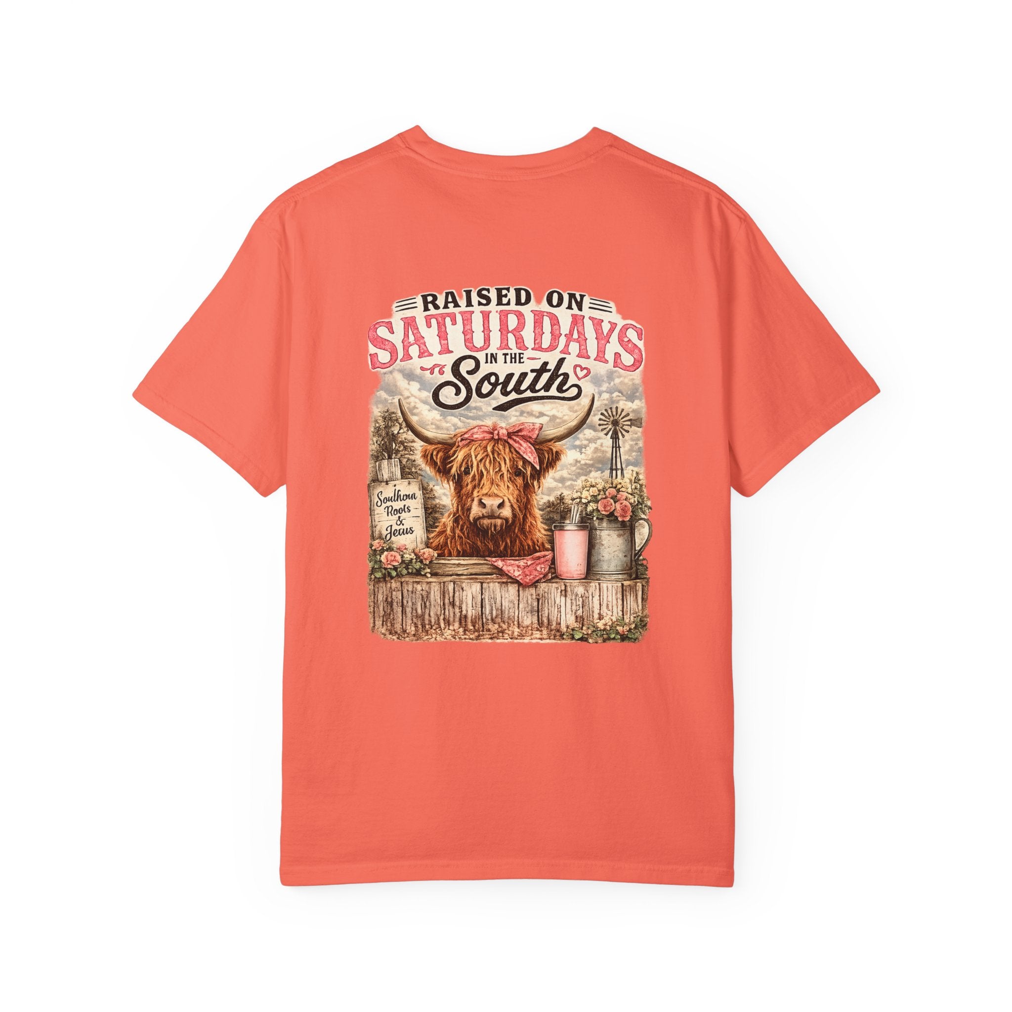 Raised On Saturdays In The South T-Shirt — Rustic Highland Cow