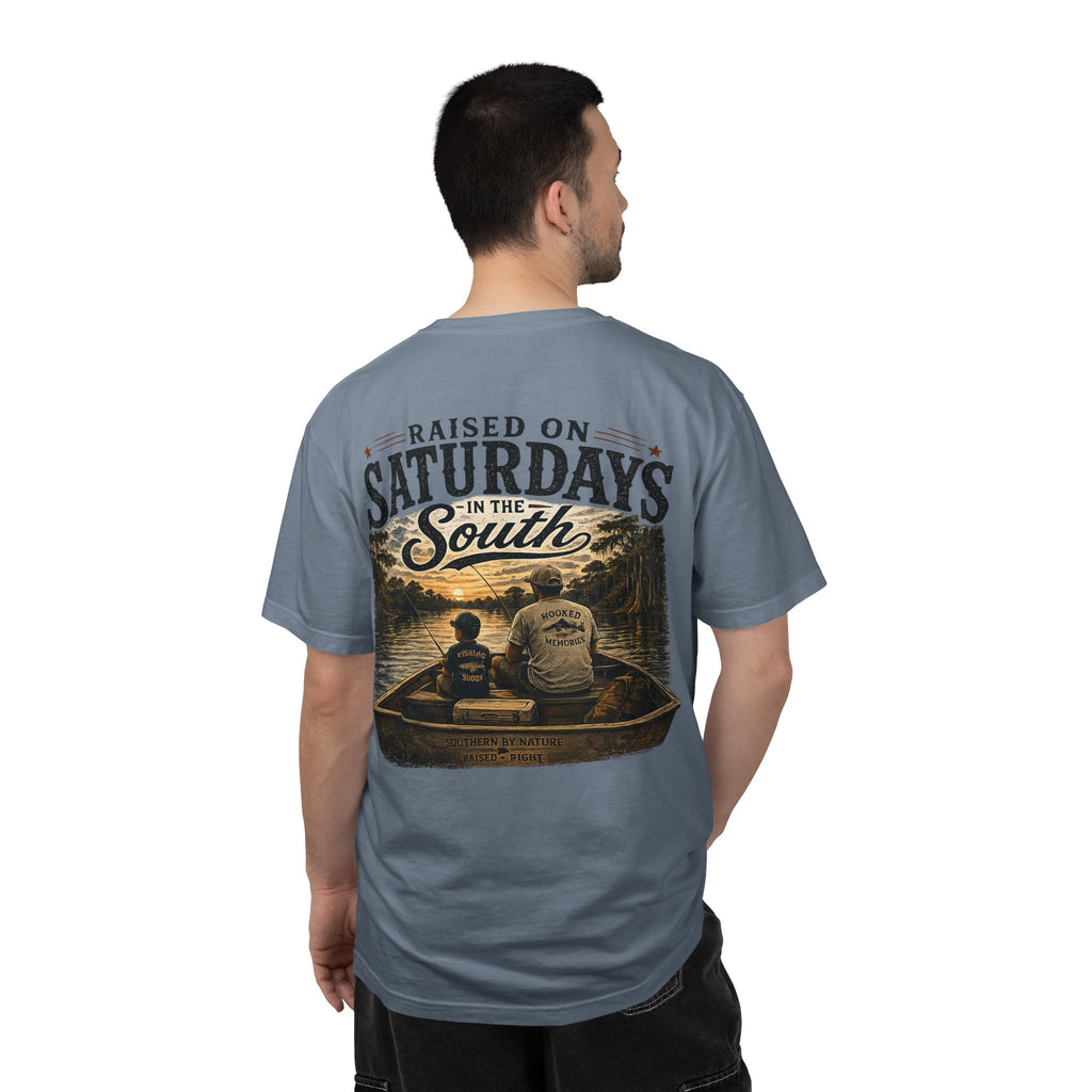 Raised on Saturdays T-Shirt — Boy Dad Fishing Buddies