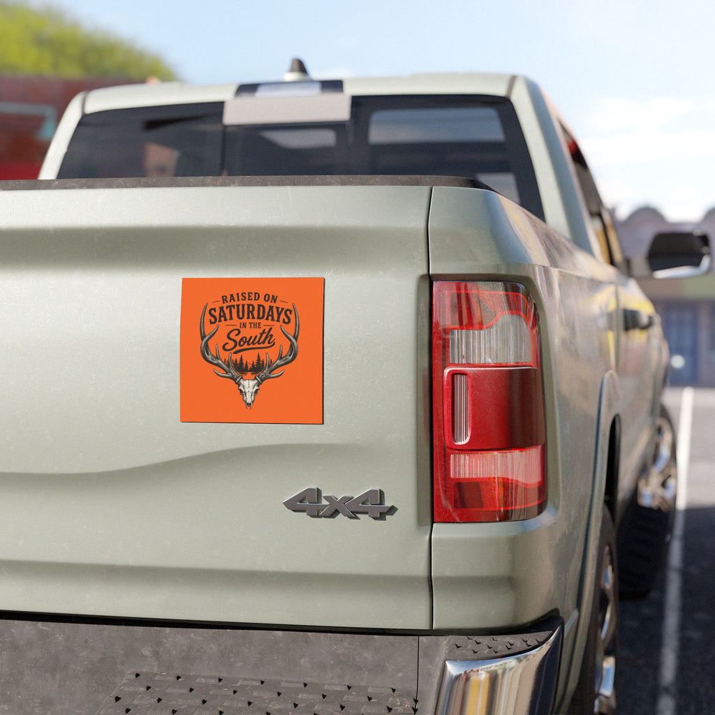 Raised On Saturdays In The South Car Magnet-(orange)