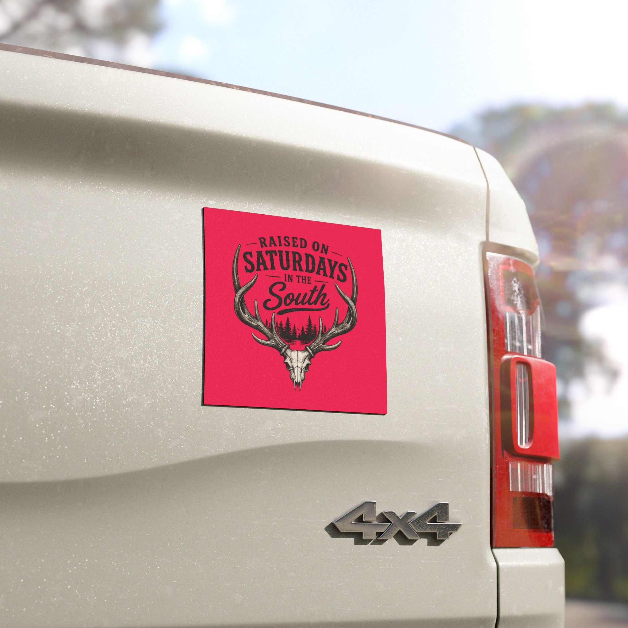 Raised On Saturdays In The South Car Magnet-(red)
