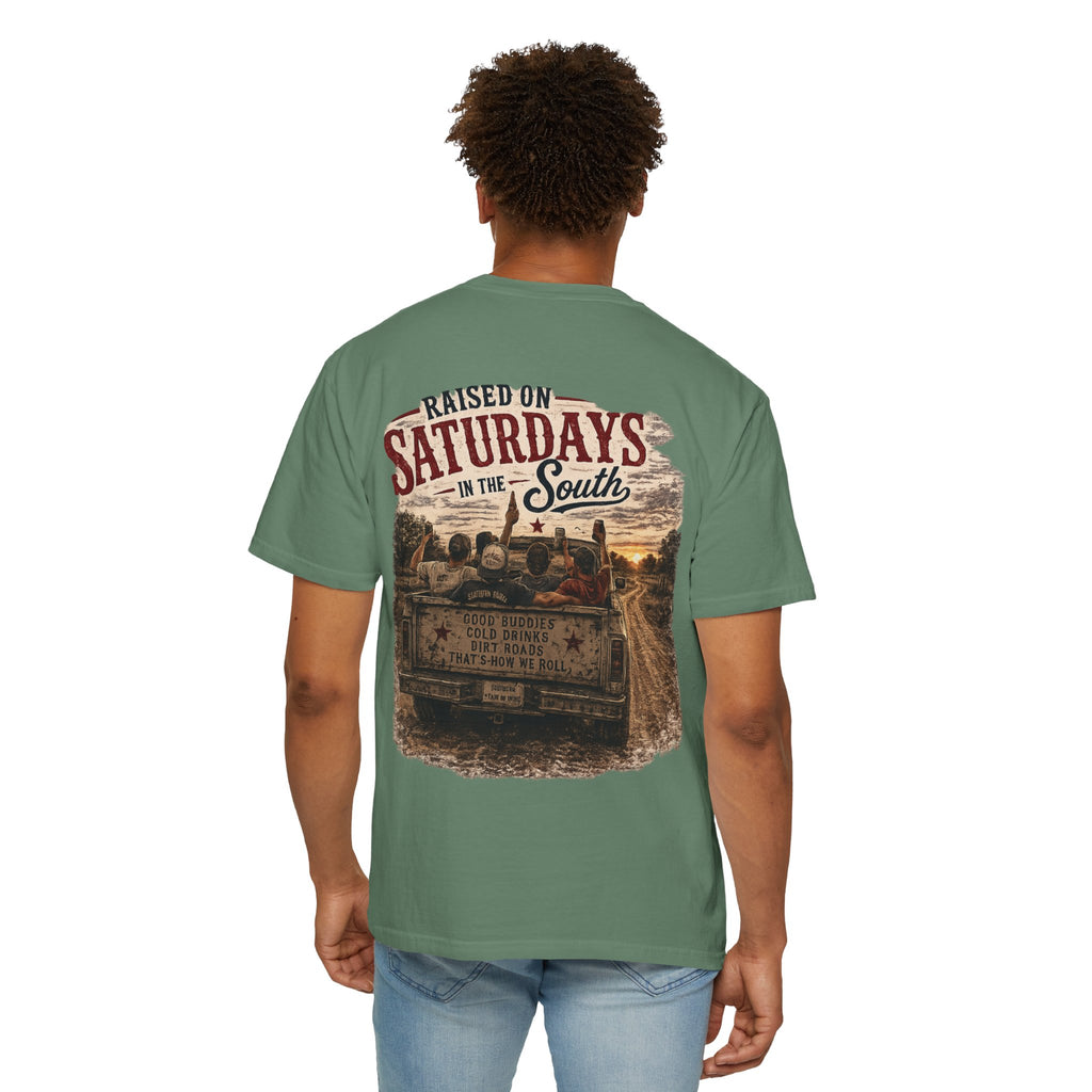 Raised On Saturdays In The South T‑Shirt — Good Riding Buddies Men's