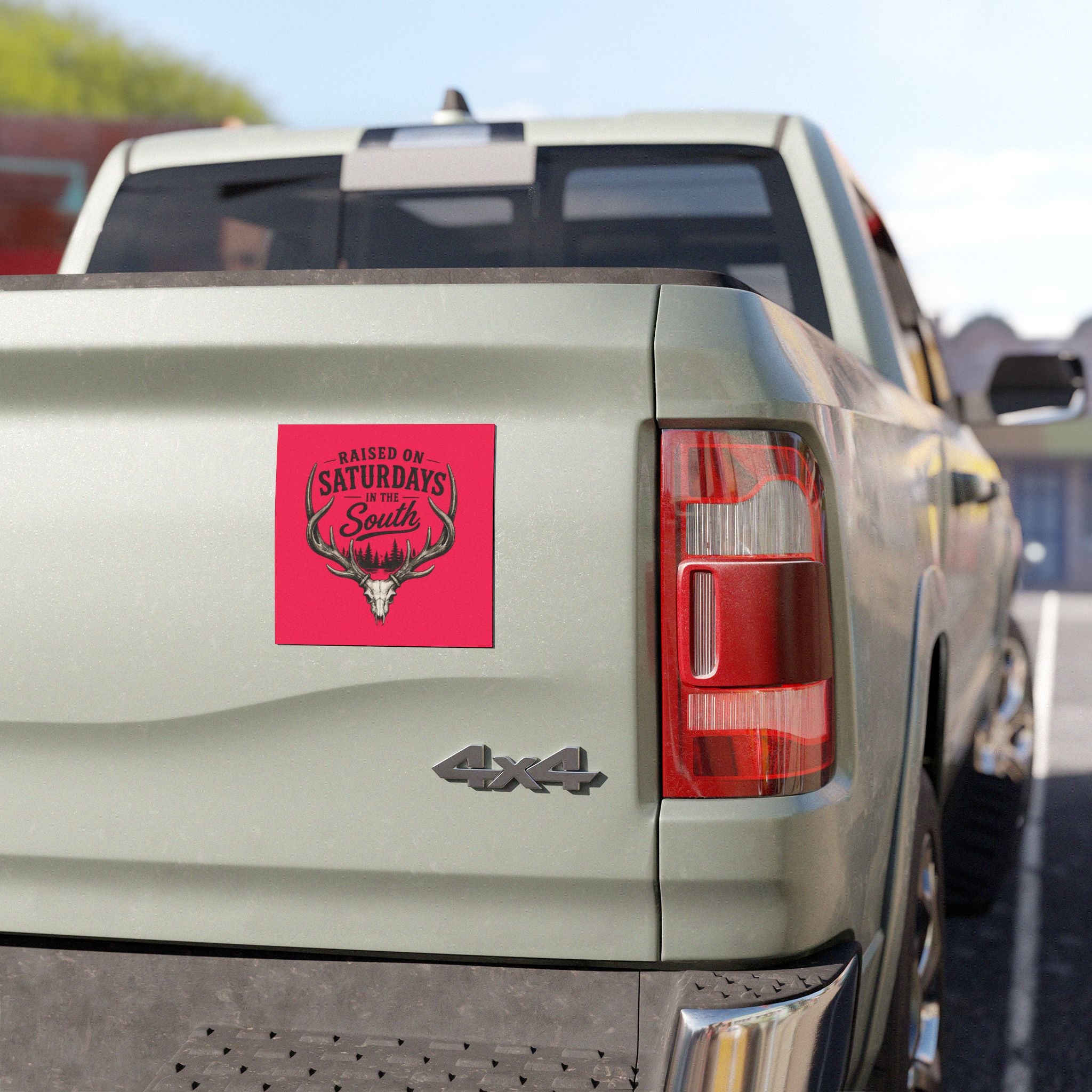 Raised On Saturdays In The South Car Magnet-(red)
