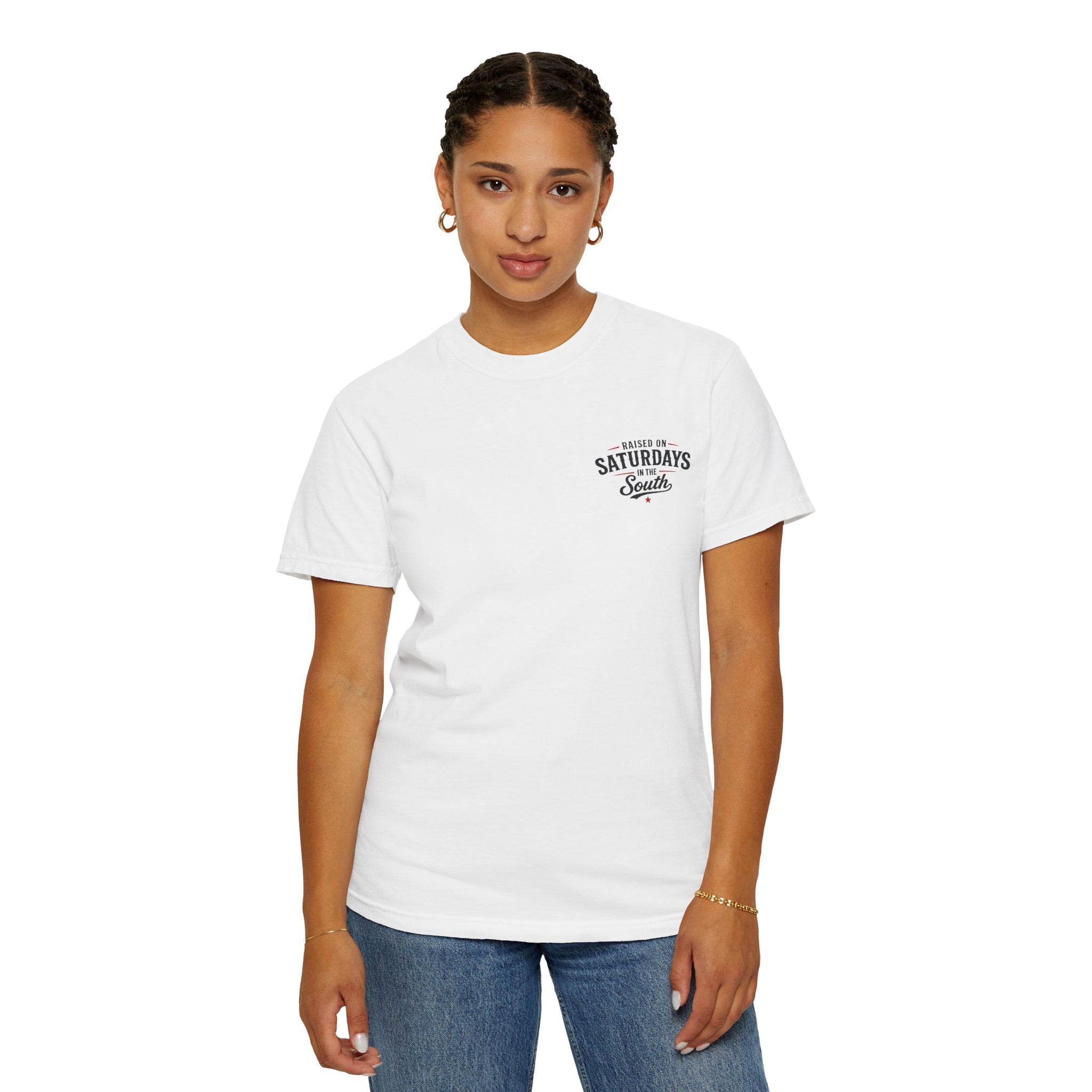 Raised On Saturdays In The South T-Shirt — Country Farm Girl Sunset