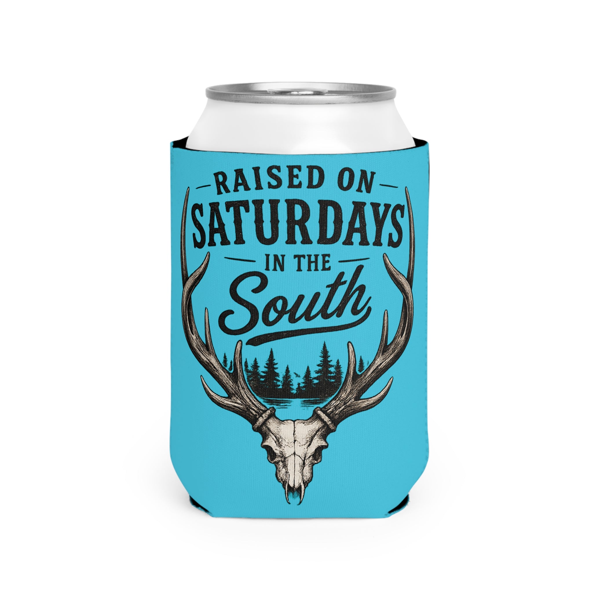Raised On Saturdays In The South Can Cooler Sleeve-The Spread Runs Deep In The Woods-(blue)