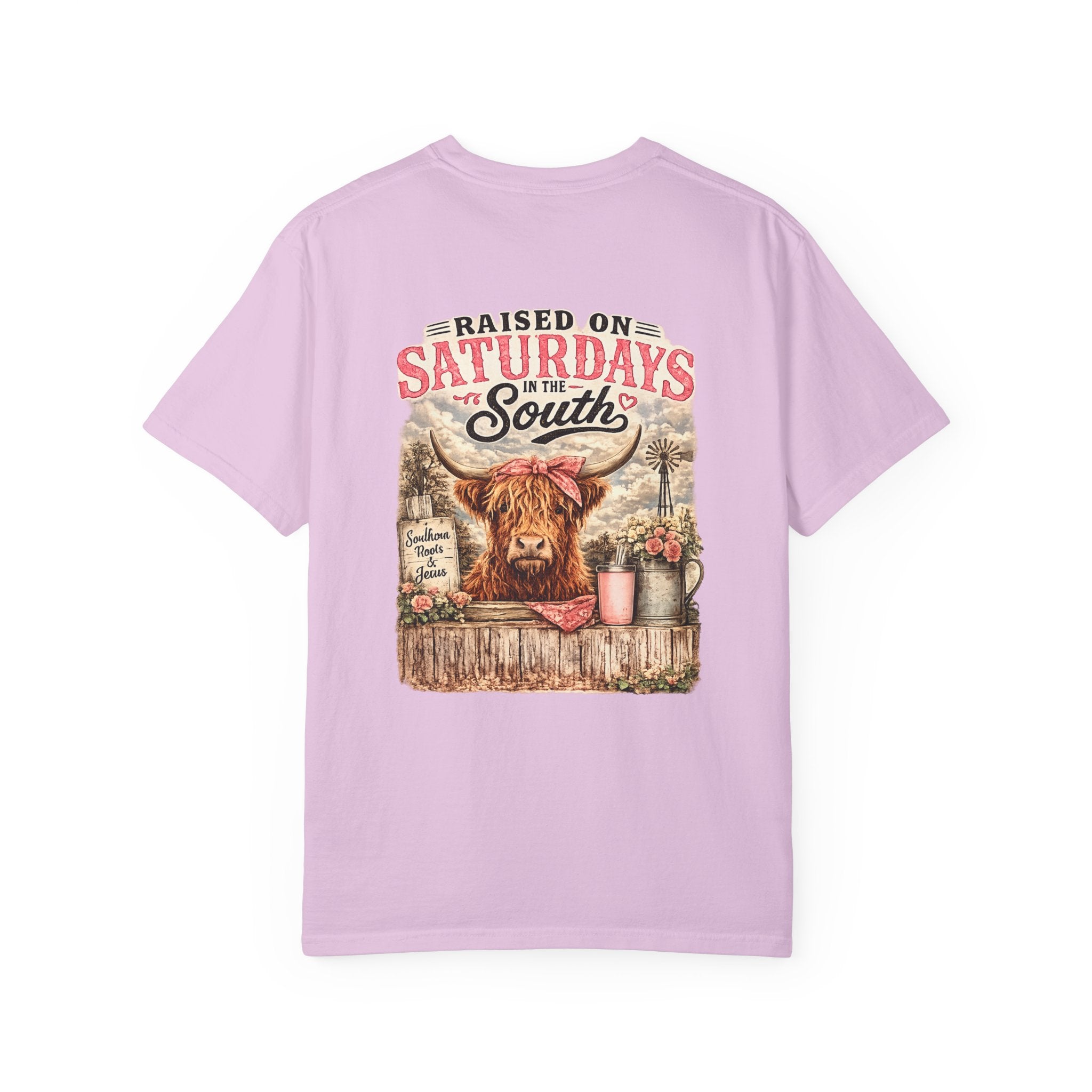 Raised On Saturdays In The South T-Shirt — Rustic Highland Cow