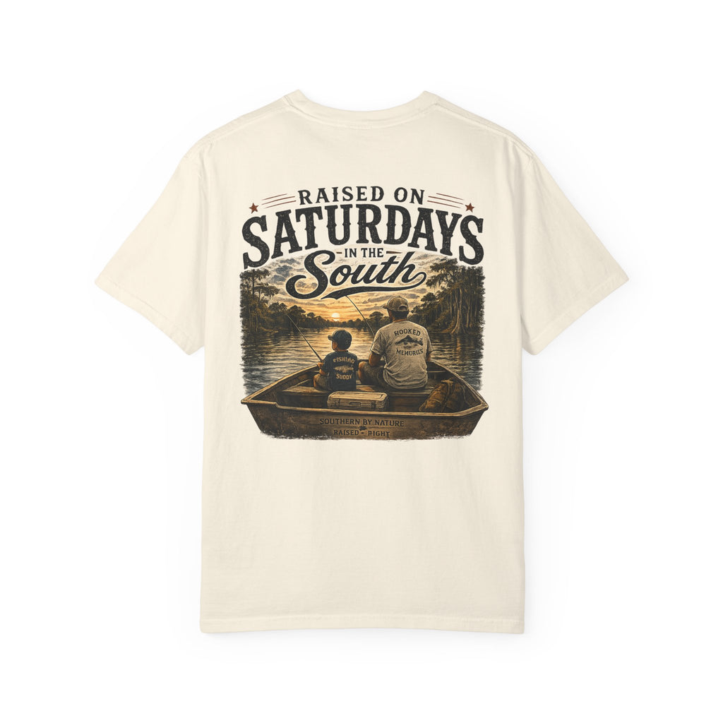 Raised on Saturdays T-Shirt — Boy Dad Fishing Buddies