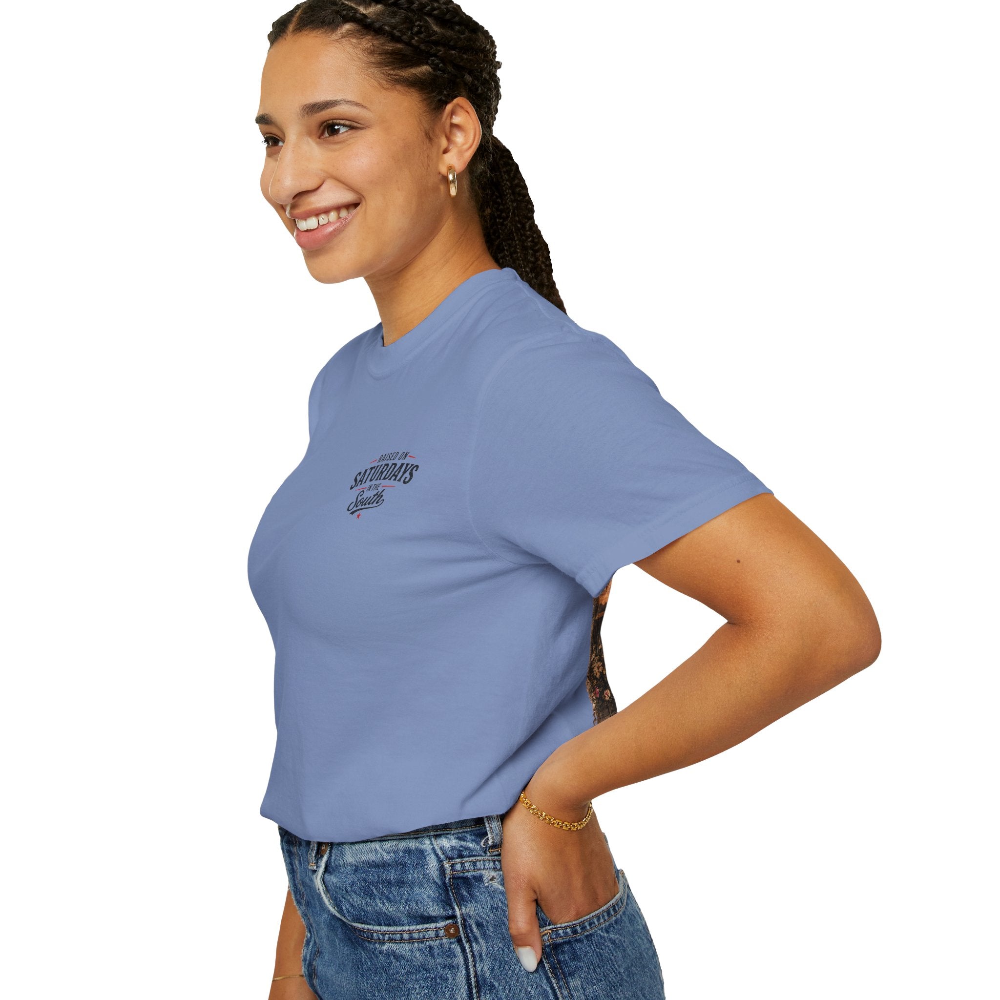 Raised On Saturdays In The South T-Shirt — Country Farm Girl Sunset