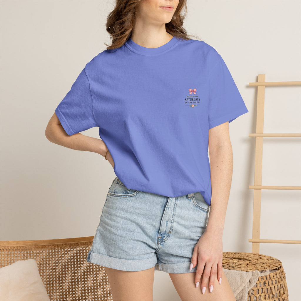 Raised On Saturdays In The South T-Shirt — Rustic Highland Cow