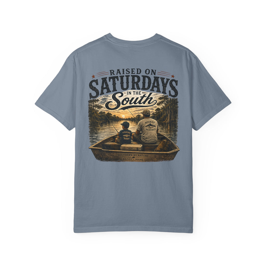Raised on Saturdays T-Shirt — Boy Dad Fishing Buddies