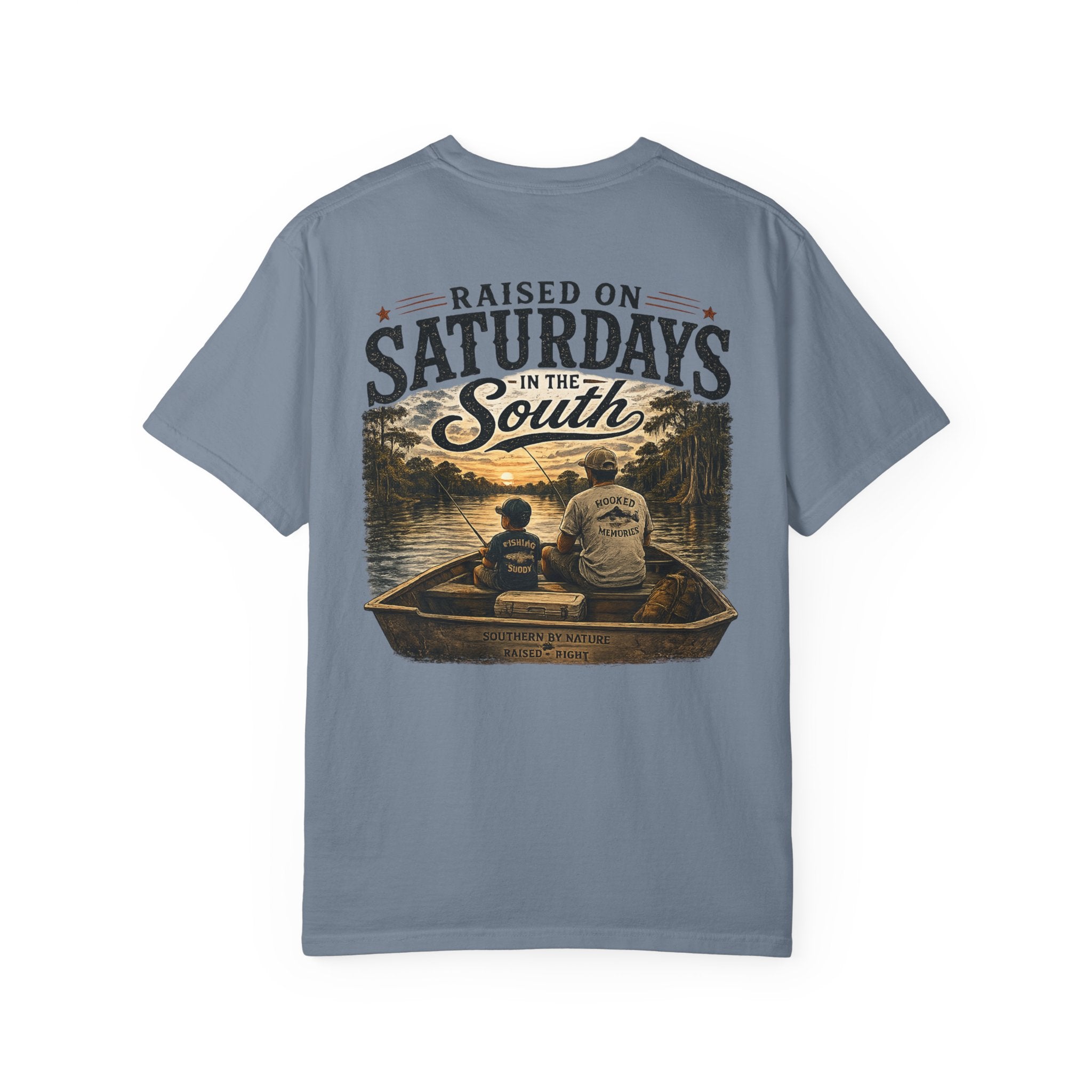 Raised on Saturdays T-Shirt — Boy Dad Fishing Buddies