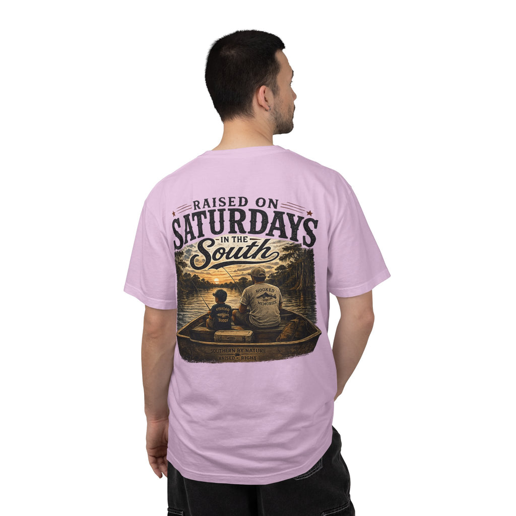 Raised on Saturdays T-Shirt — Boy Dad Fishing Buddies