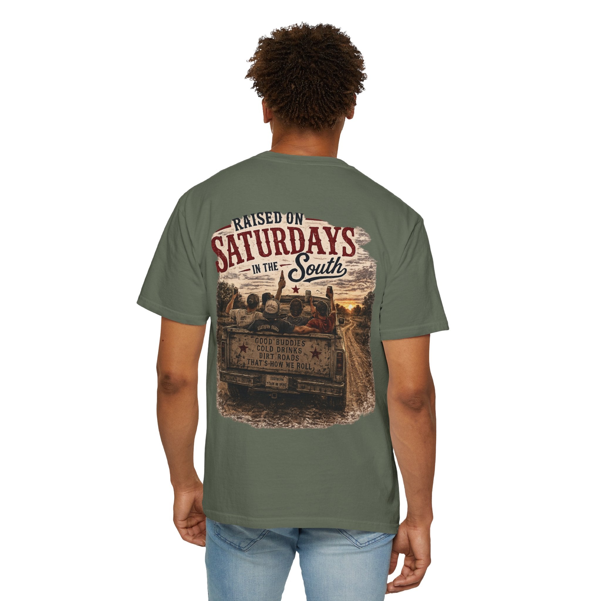 Raised On Saturdays In The South T‑Shirt — Good Riding Buddies Men's