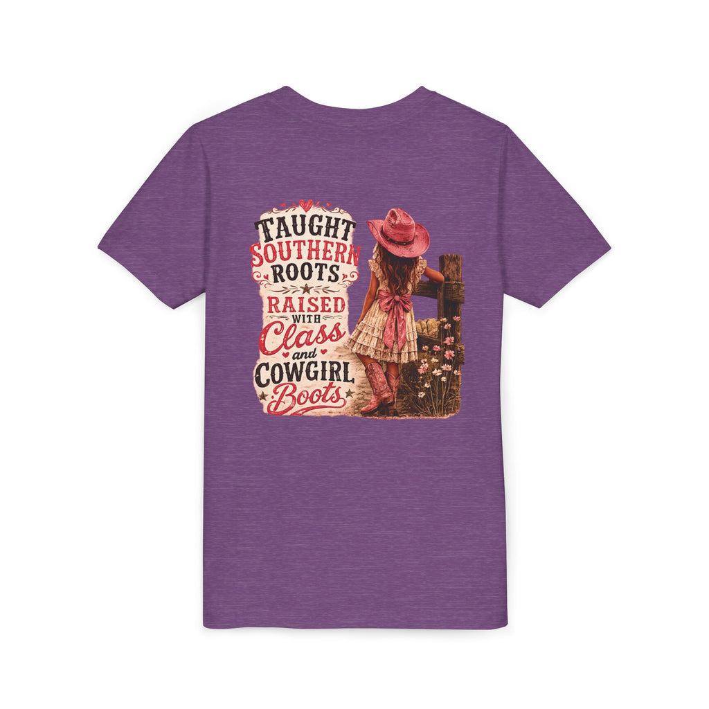 “Taught Southern Roots, Raised with Class and Cowgirl Boots” T-shirt