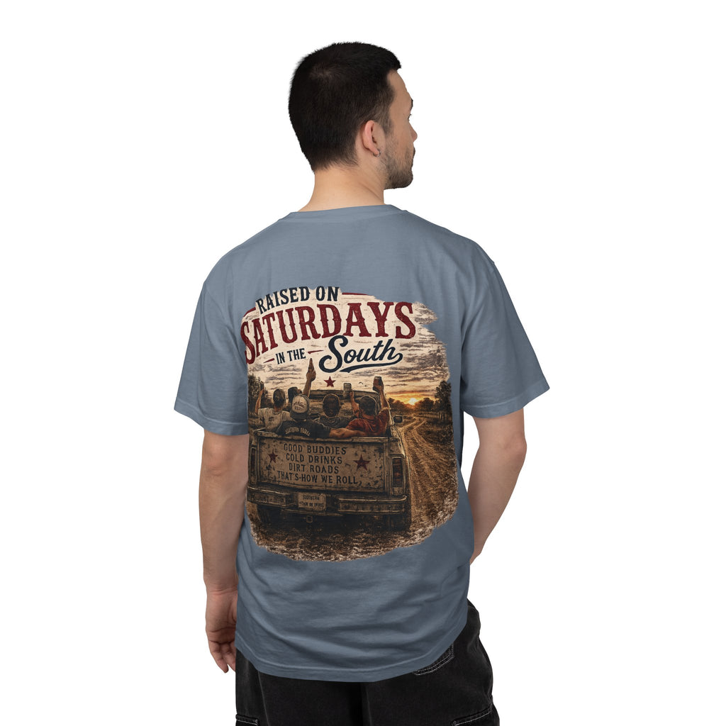 Raised On Saturdays In The South T‑Shirt — Good Riding Buddies Men's