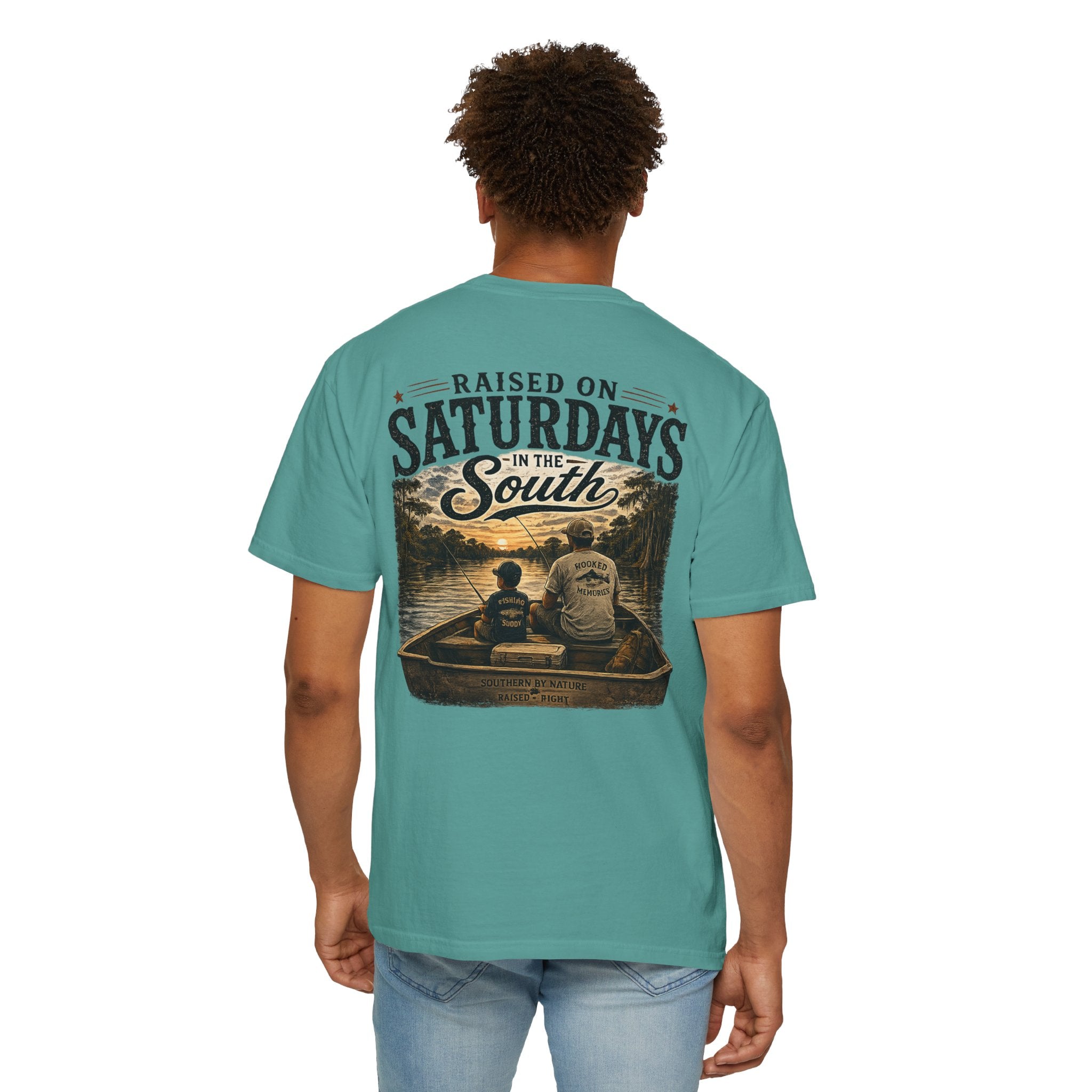 Raised on Saturdays T-Shirt — Boy Dad Fishing Buddies
