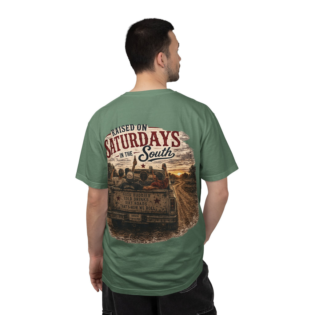 Raised On Saturdays In The South T‑Shirt — Good Riding Buddies Men's
