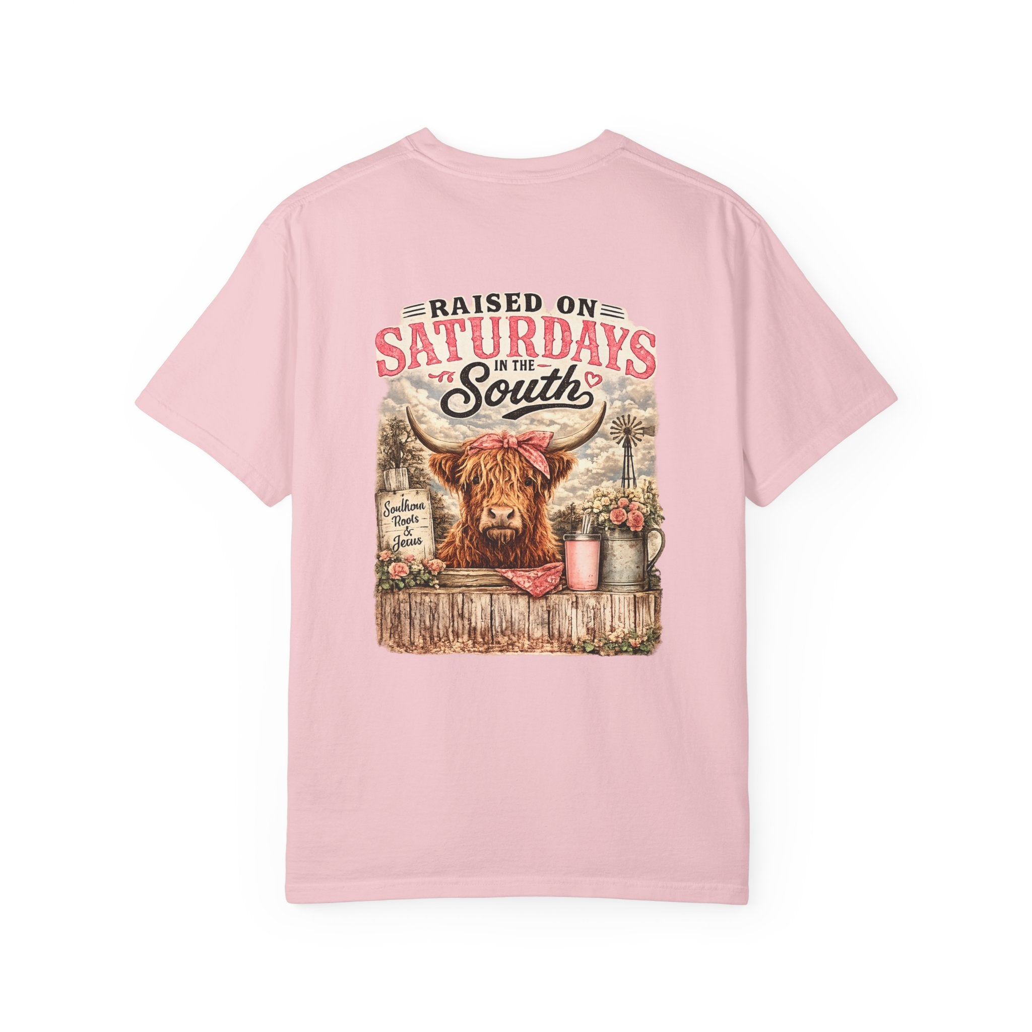 Raised On Saturdays In The South T-Shirt — Rustic Highland Cow