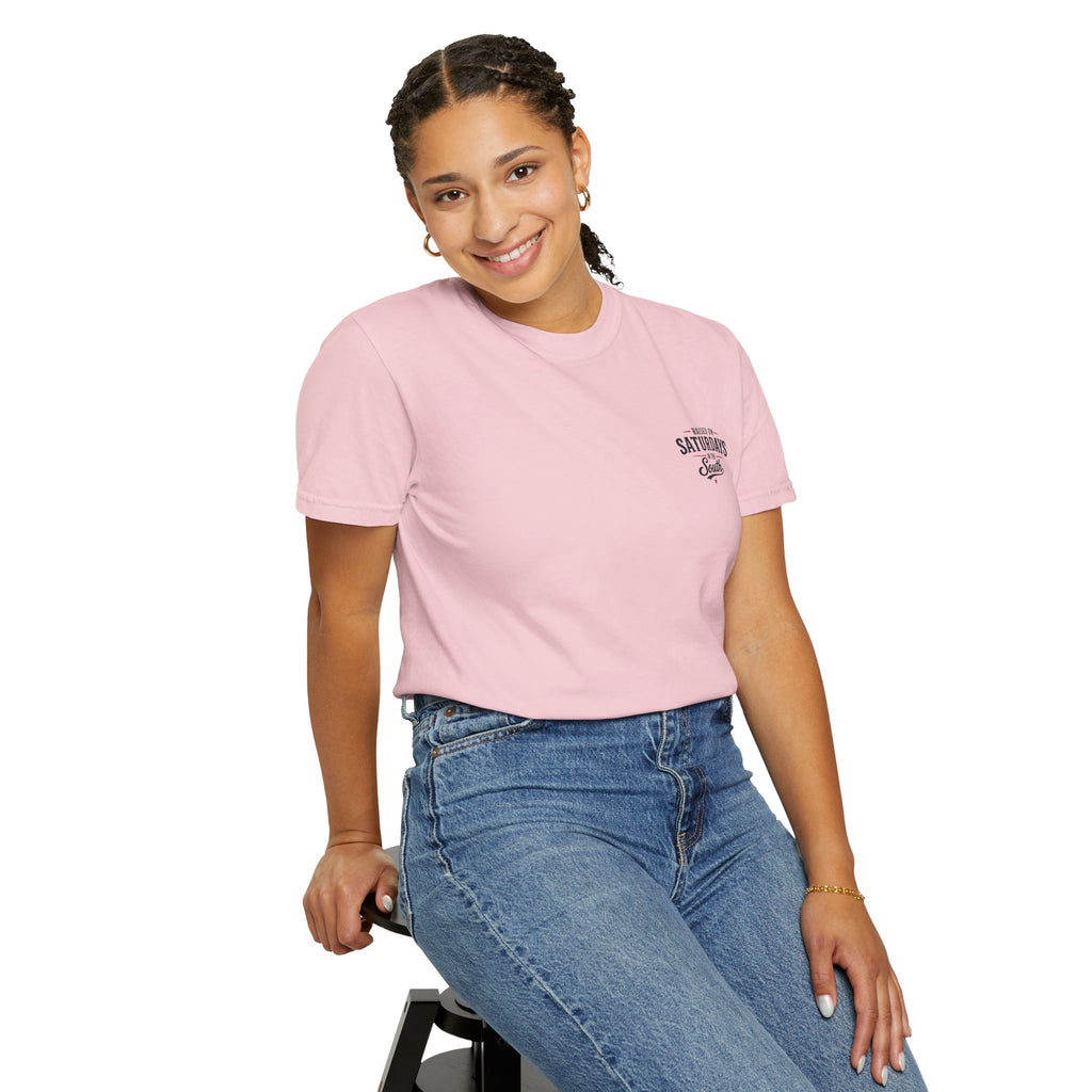 Raised On Saturdays In The South T-Shirt — Country Farm Girl Sunset