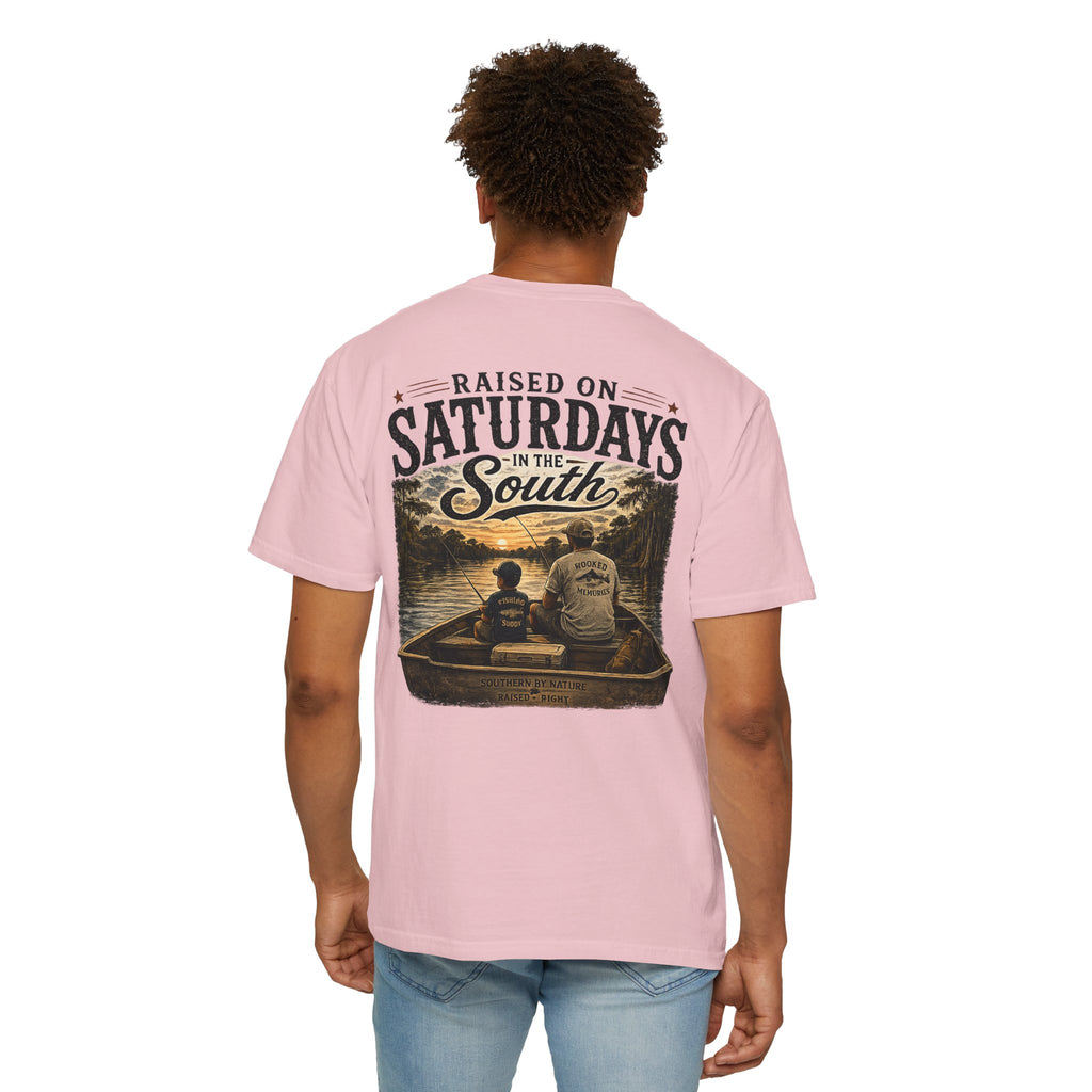 Raised on Saturdays T-Shirt — Boy Dad Fishing Buddies