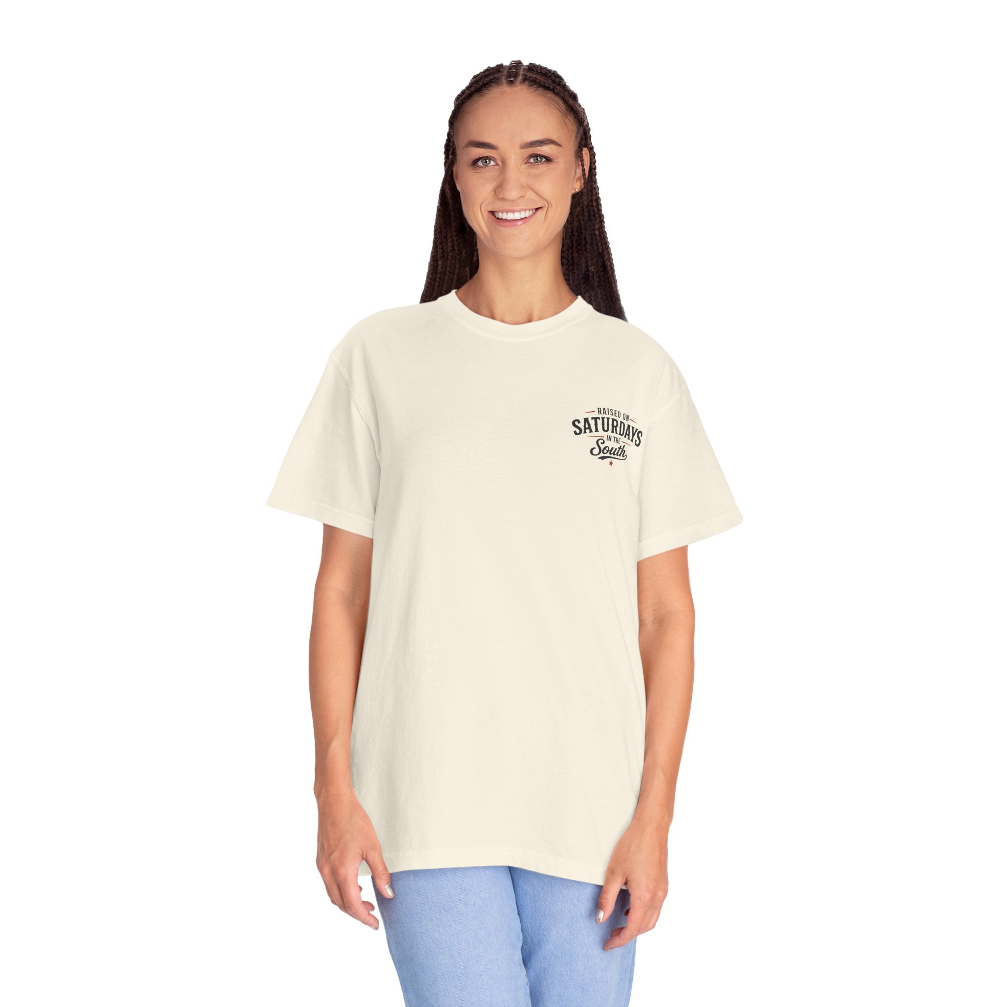 Raised On Saturdays In The South T-Shirt — Country Farm Girl Sunset