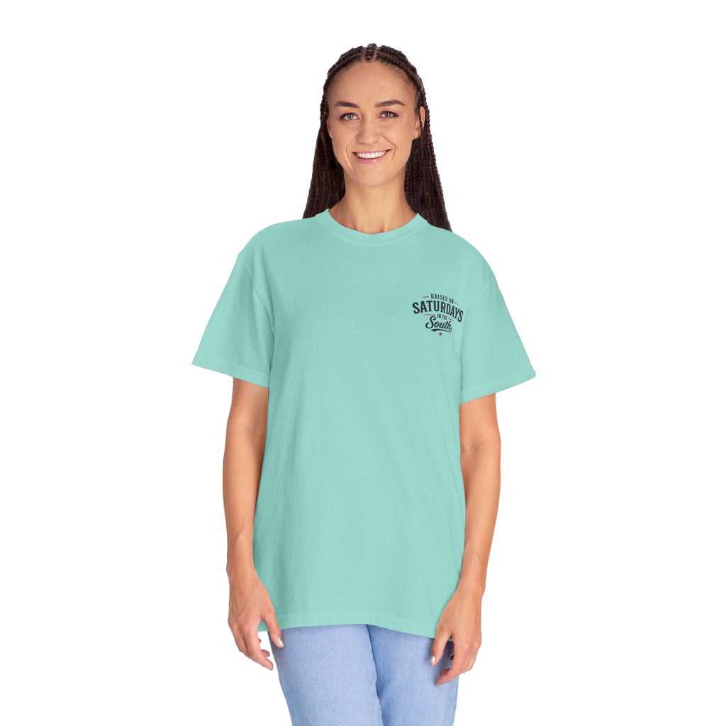 Raised On Saturdays In The South T-Shirt — Country Farm Girl Sunset