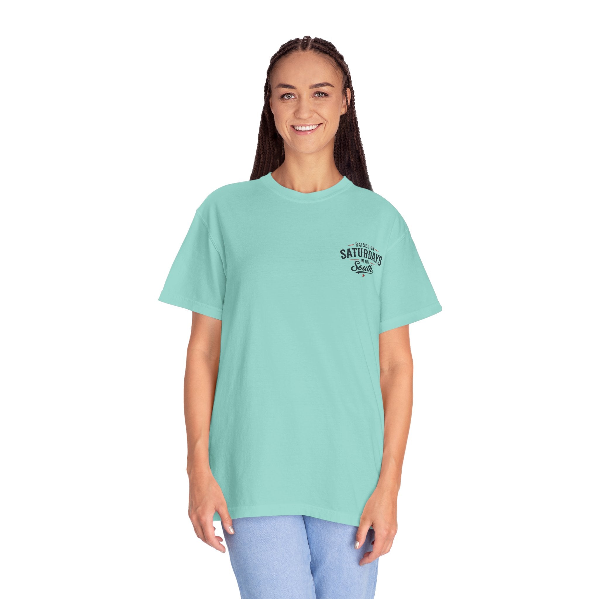 Raised On Saturdays In The South T-Shirt — Country Farm Girl Sunset