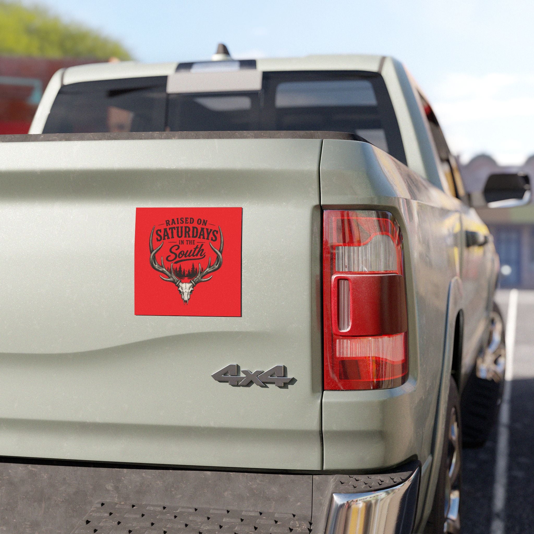 Raised On Saturdays In The South Car Magnet-(red)