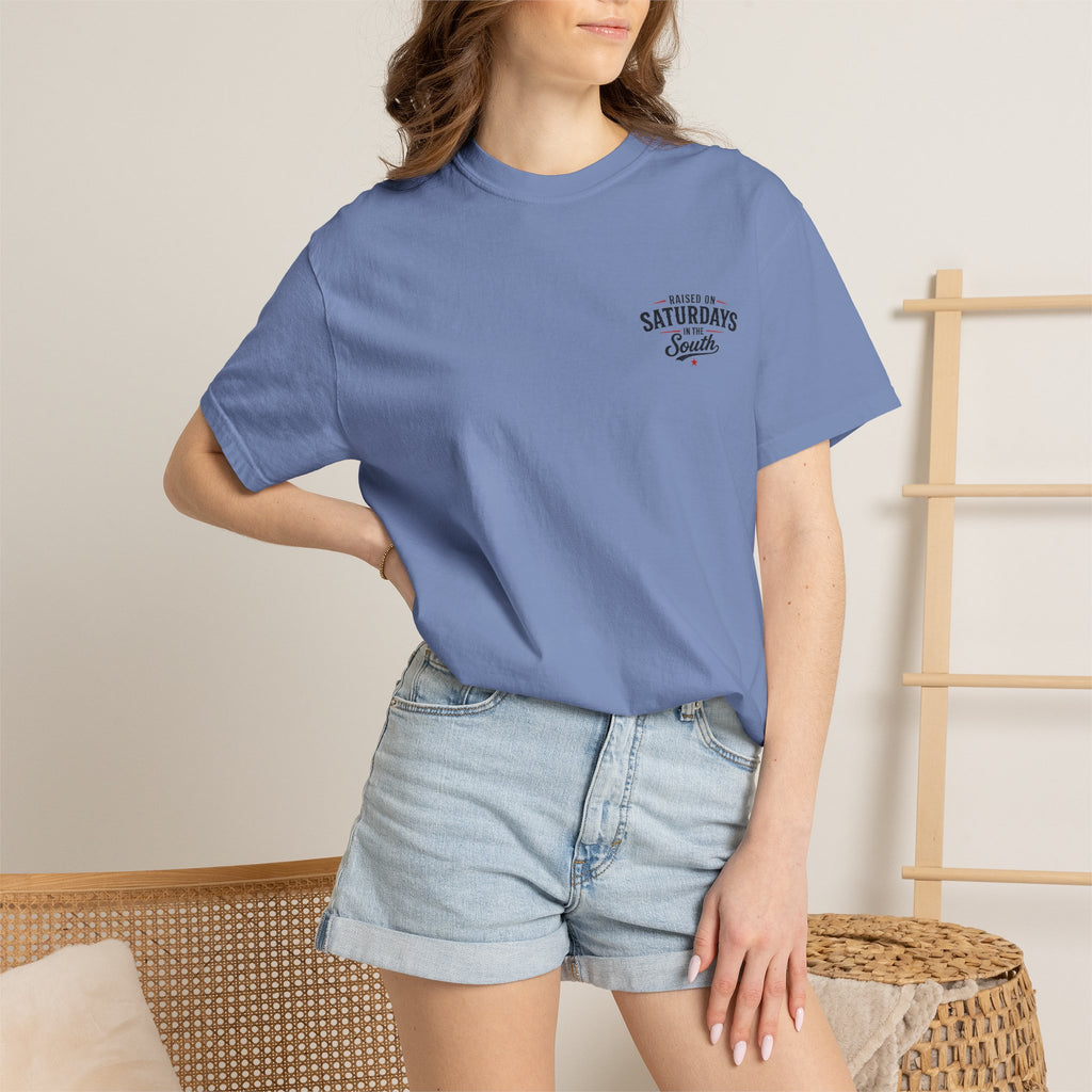 Raised On Saturdays In The South T-Shirt — Country Farm Girl Sunset
