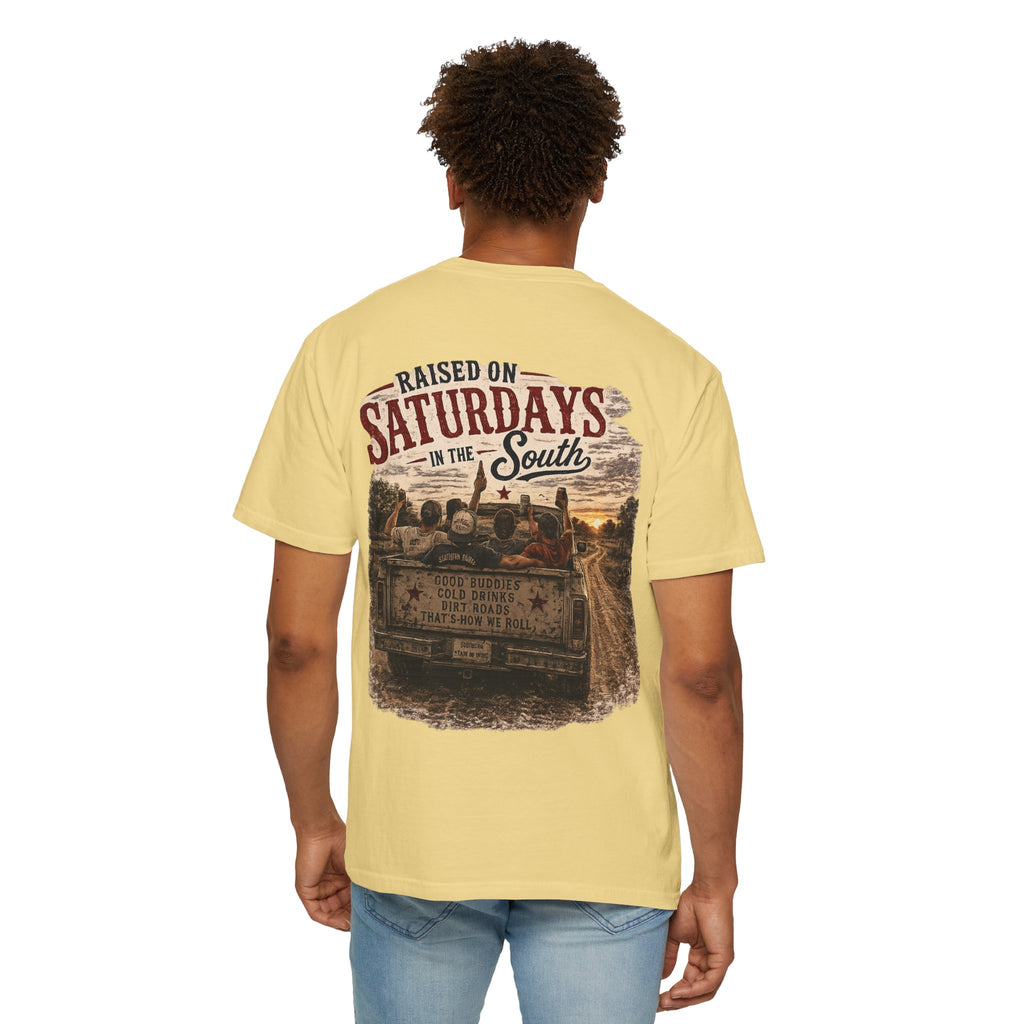 Raised On Saturdays In The South T‑Shirt — Good Riding Buddies Men's