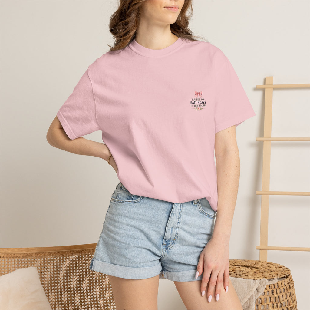 Raised On Saturdays In The South T-Shirt — Rustic Highland Cow