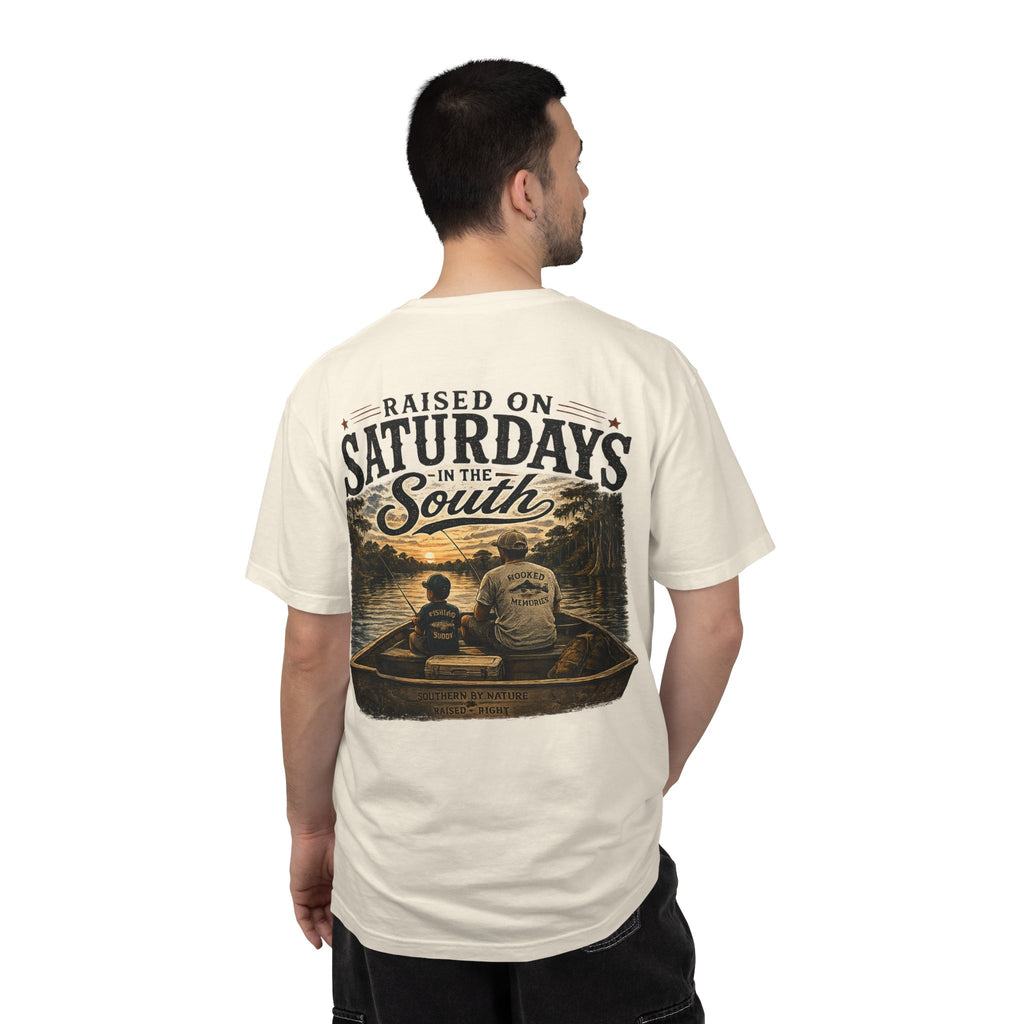 Raised on Saturdays T-Shirt — Boy Dad Fishing Buddies