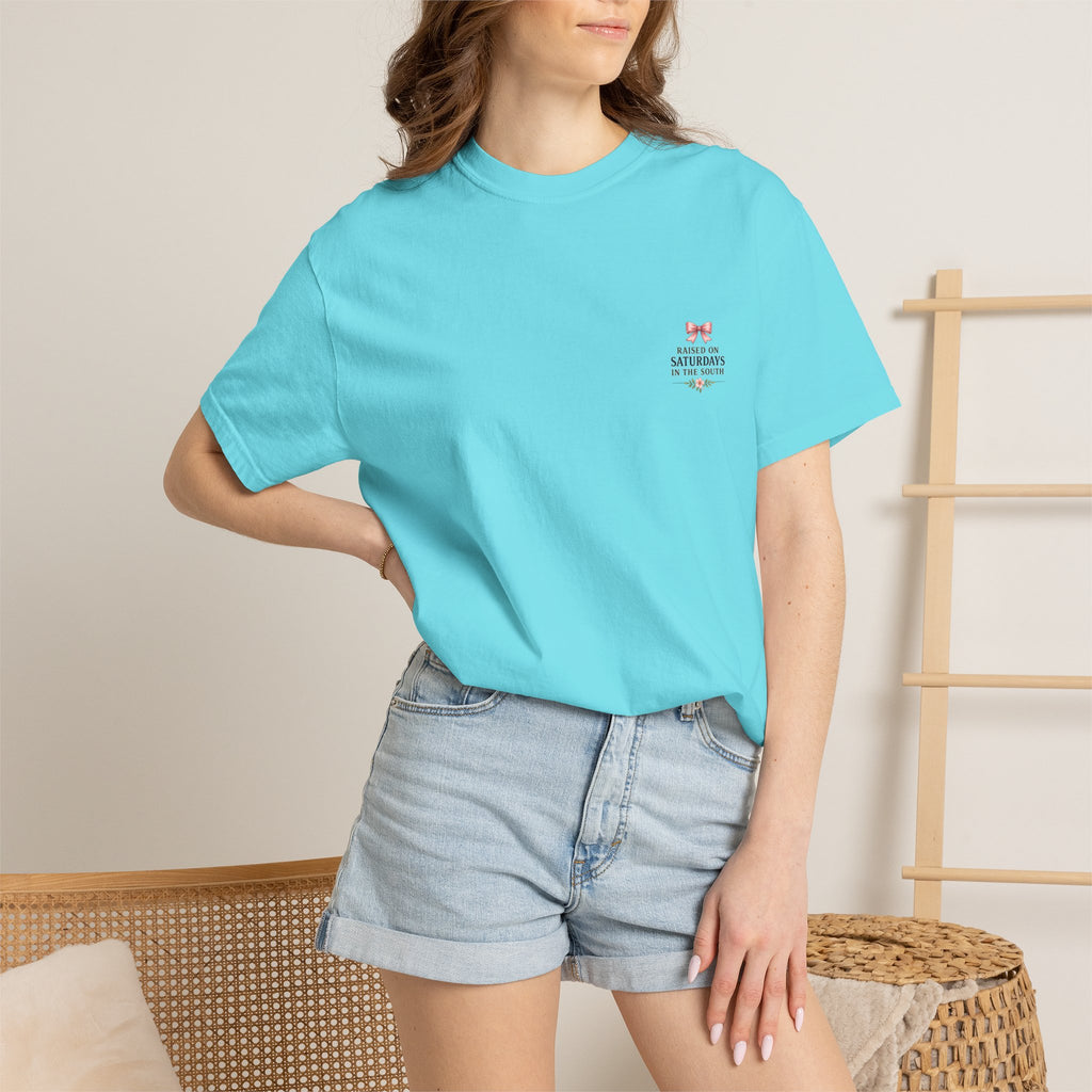 Raised On Saturdays In The South T-Shirt — Rustic Highland Cow